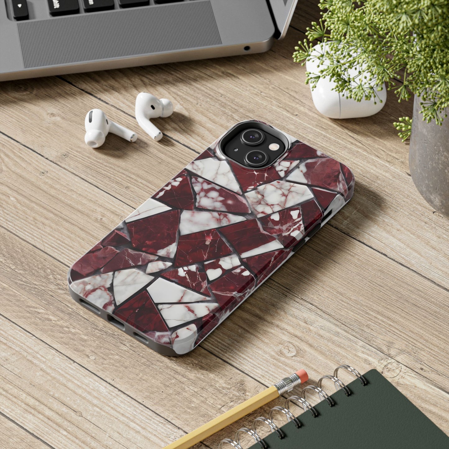 Shattered Dark Red Marble Pattern Tough Phone Case - Durable & Stylish Protection for iPhone