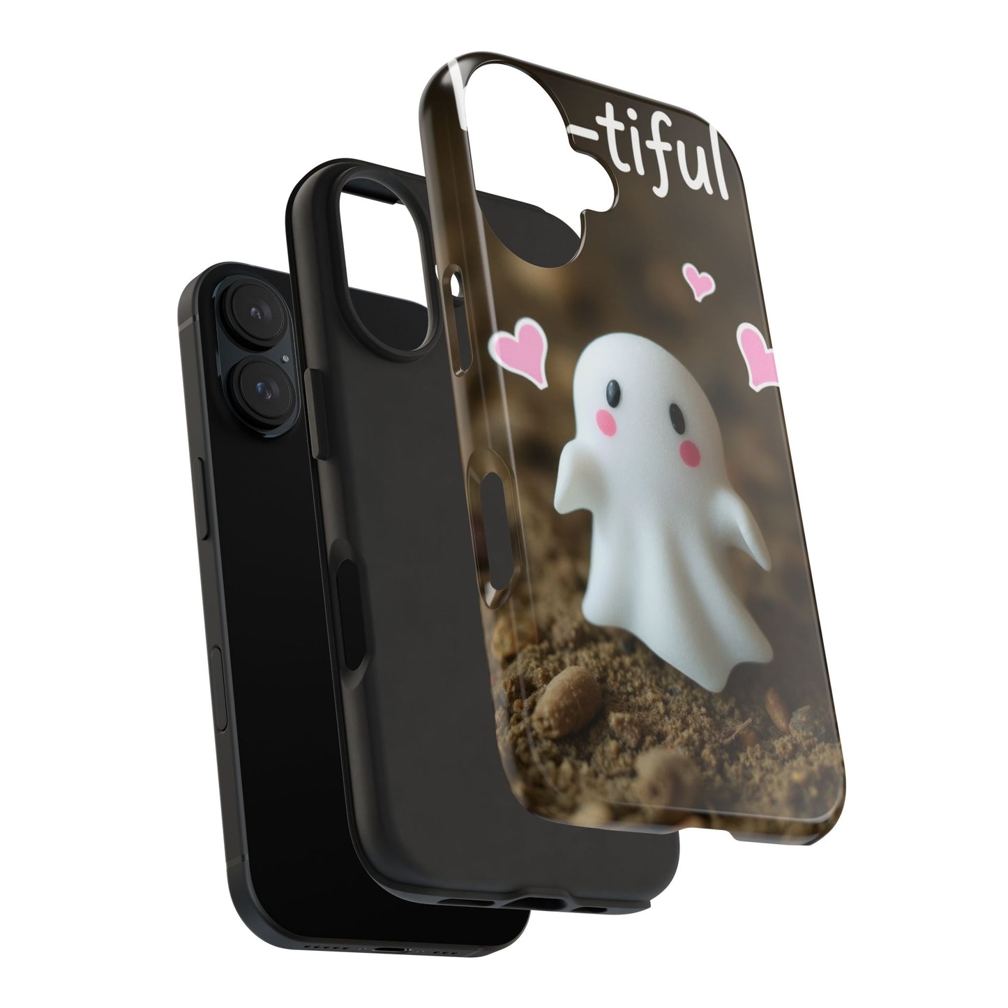 Cute Ghost Tough Phone Case - Beautiful Design with Heart Accents
