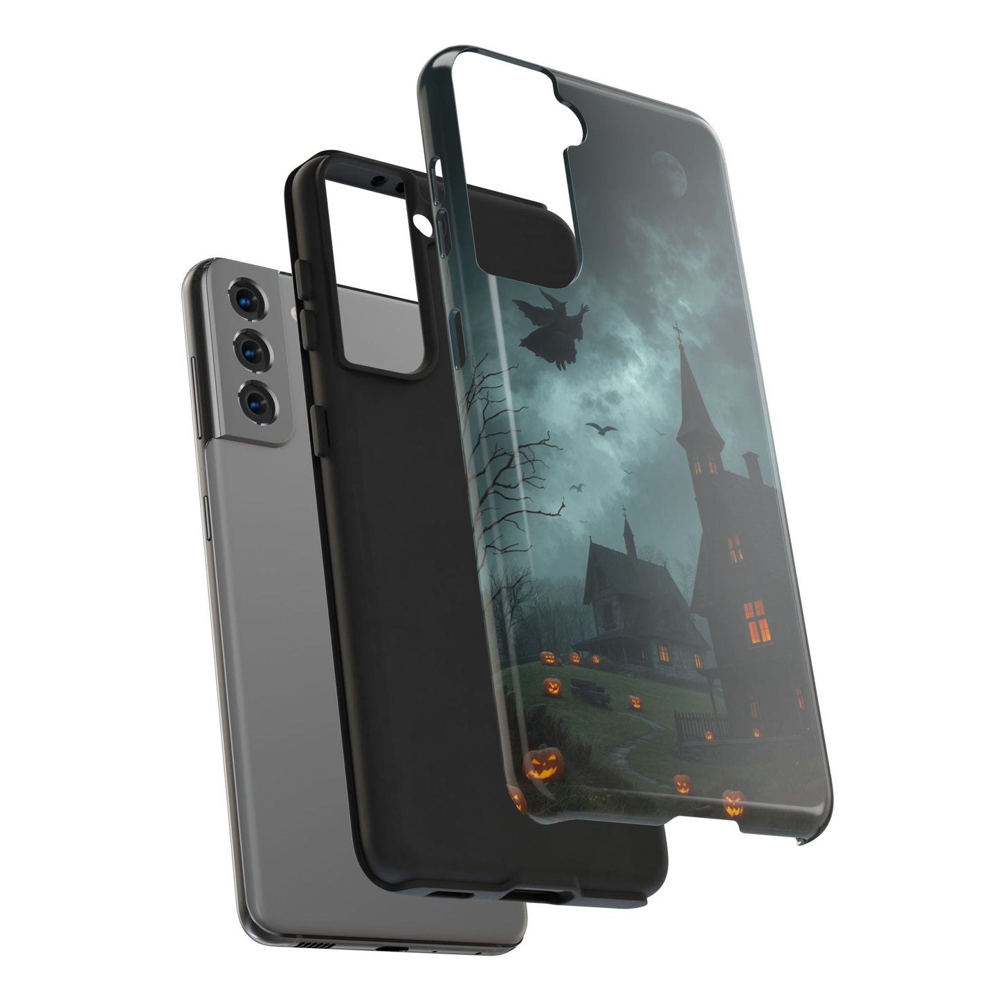 Halloween-Themed Tough Phone Case with Spooky House Design