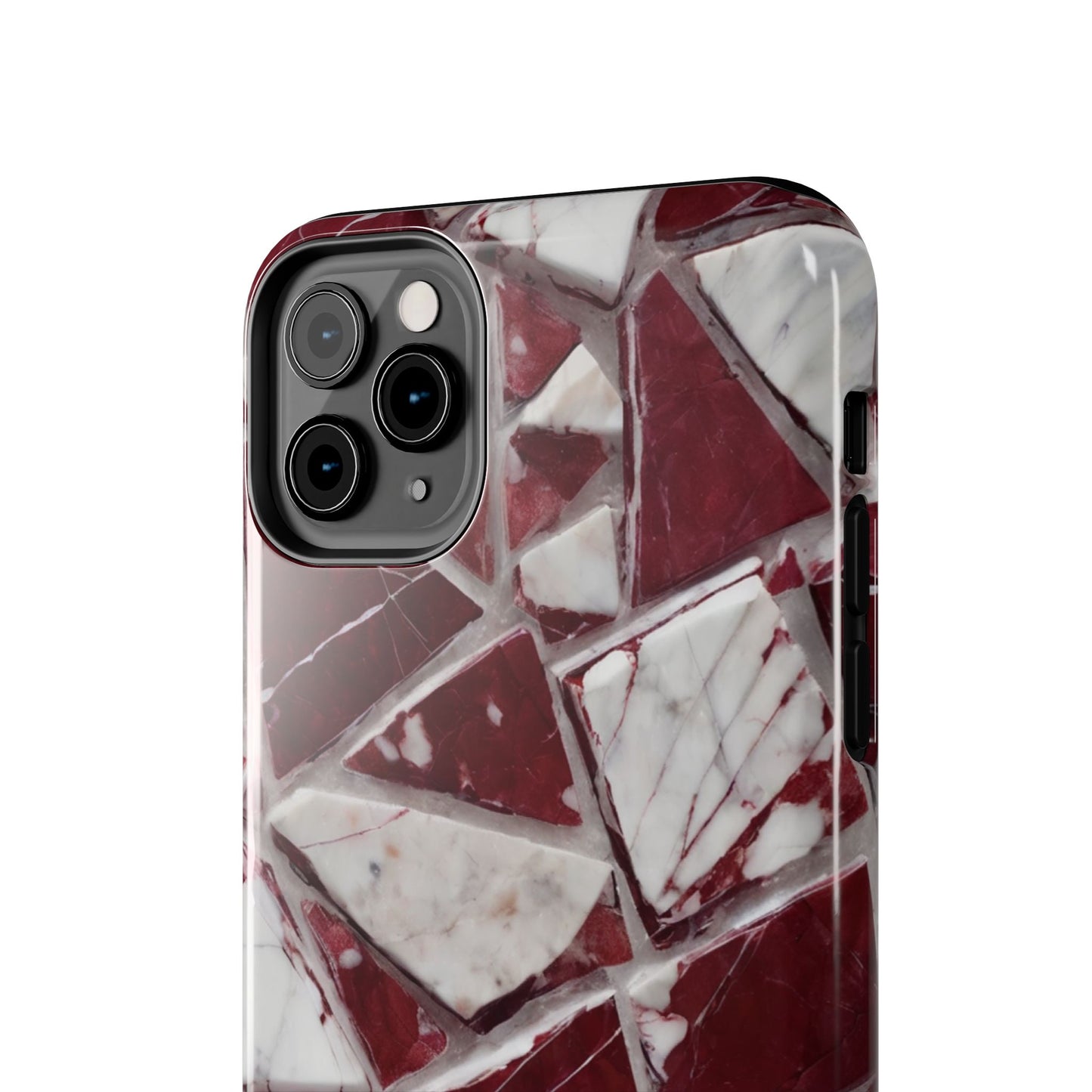 Elegant Red Pieces Marble Pattern Tough Phone Case - Stylish Protection for iPhone