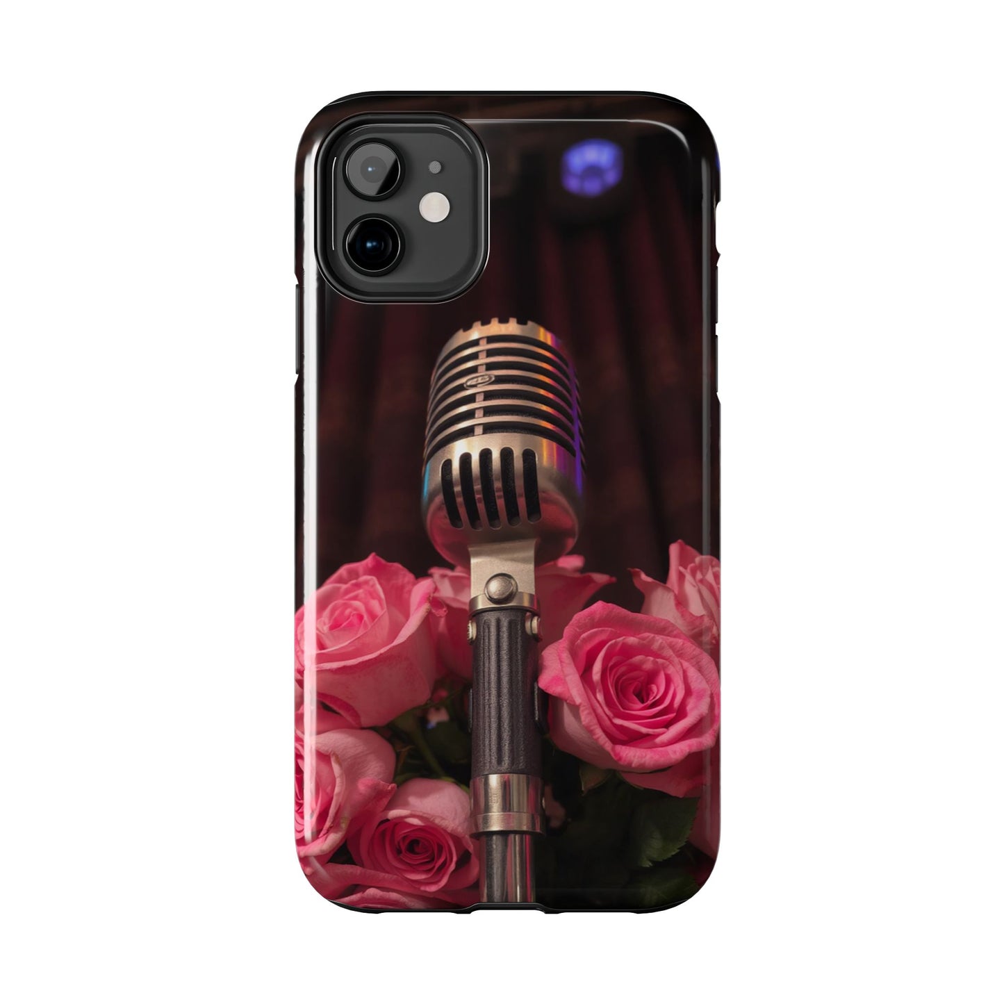 Stylish Tough Phone Case with Vintage Microphone and Roses