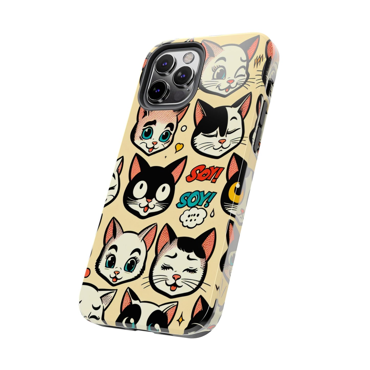 Playful Cat-Themed Tough Phone Case - Pet Pattern - for iPhone
