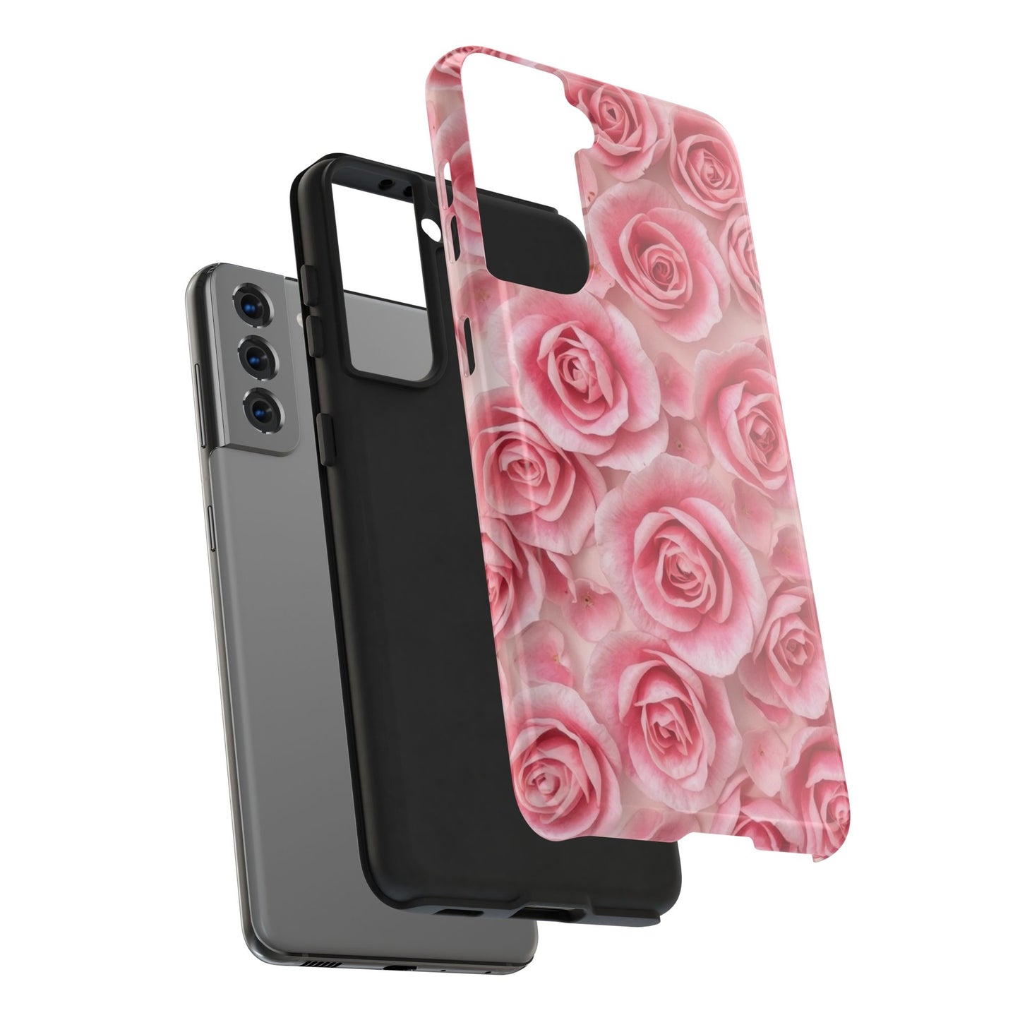 Floral Tough Phone Case - Pink Rose Design, Durable Protection for Flower Lovers