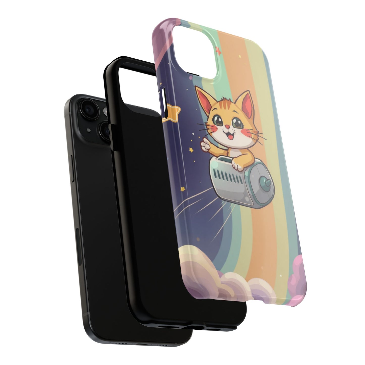 Cute Cat Rocket Phone Case - Vibrant and Playful Tough Case