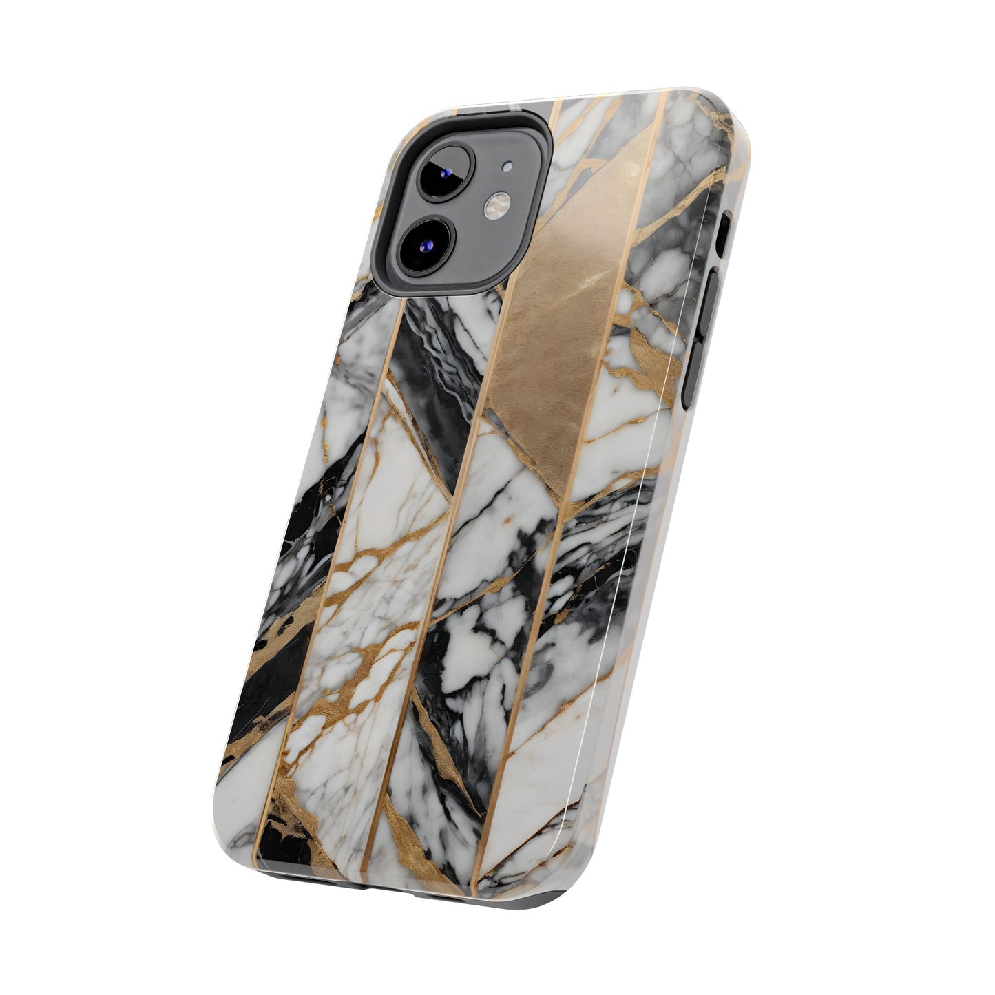 Marble Lines Tough Phone Case with Gold Accents - for iPhone
