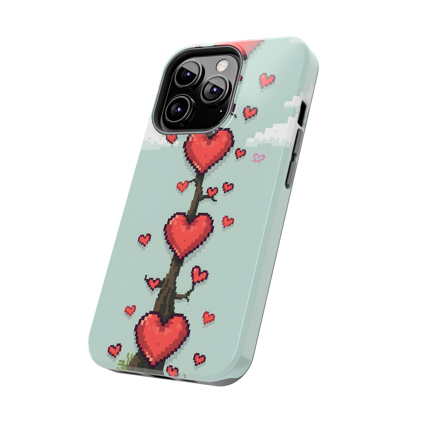 Pixelated Love Hearts Tree | Tough Phone Case - Cute Design - for iPhone