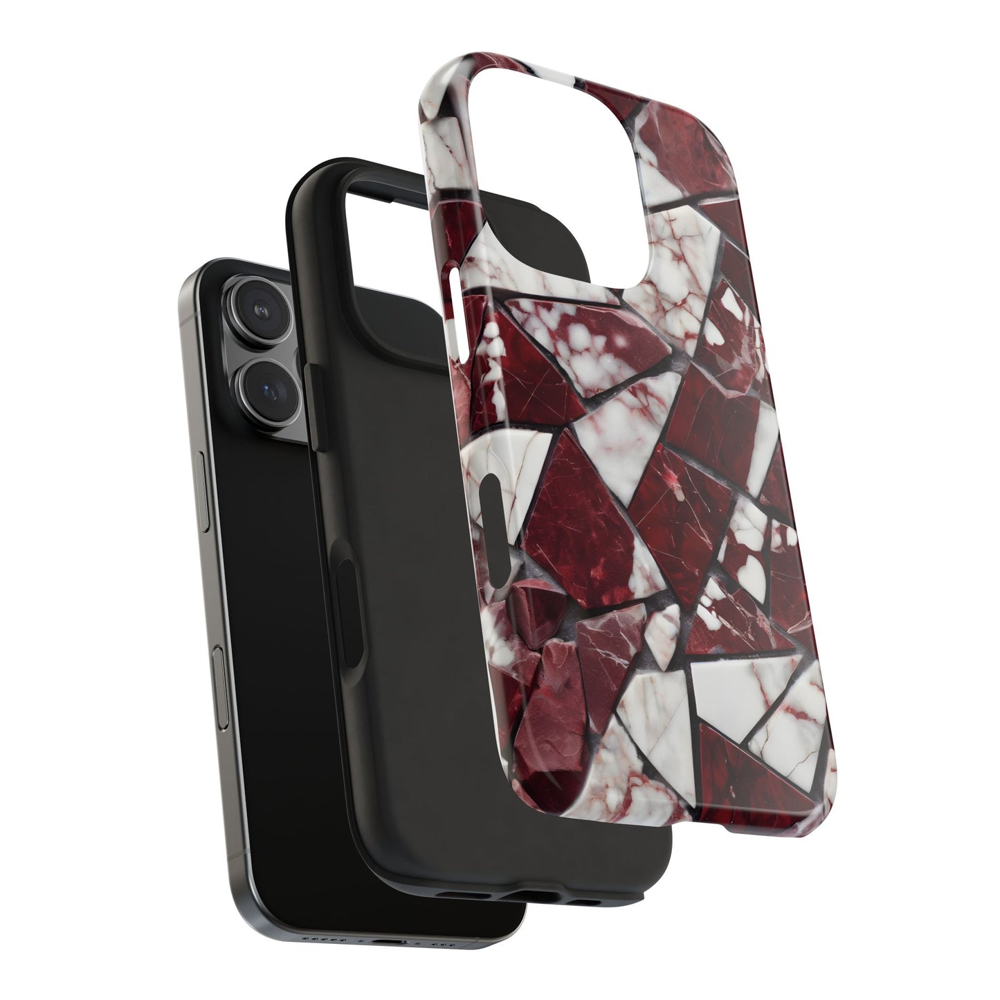 Shattered Dark Red Marble Pattern Tough Phone Case - Durable & Stylish Protection for iPhone