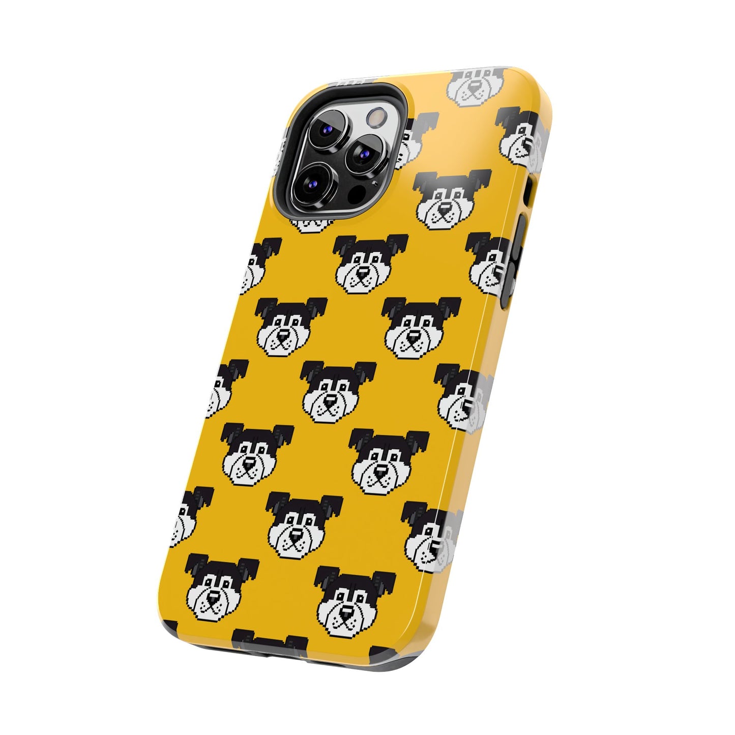 Playful Dog Pattern Tough Phone Case for Pet Lovers - Pixel Art Dog Yellow Background - for iPhone