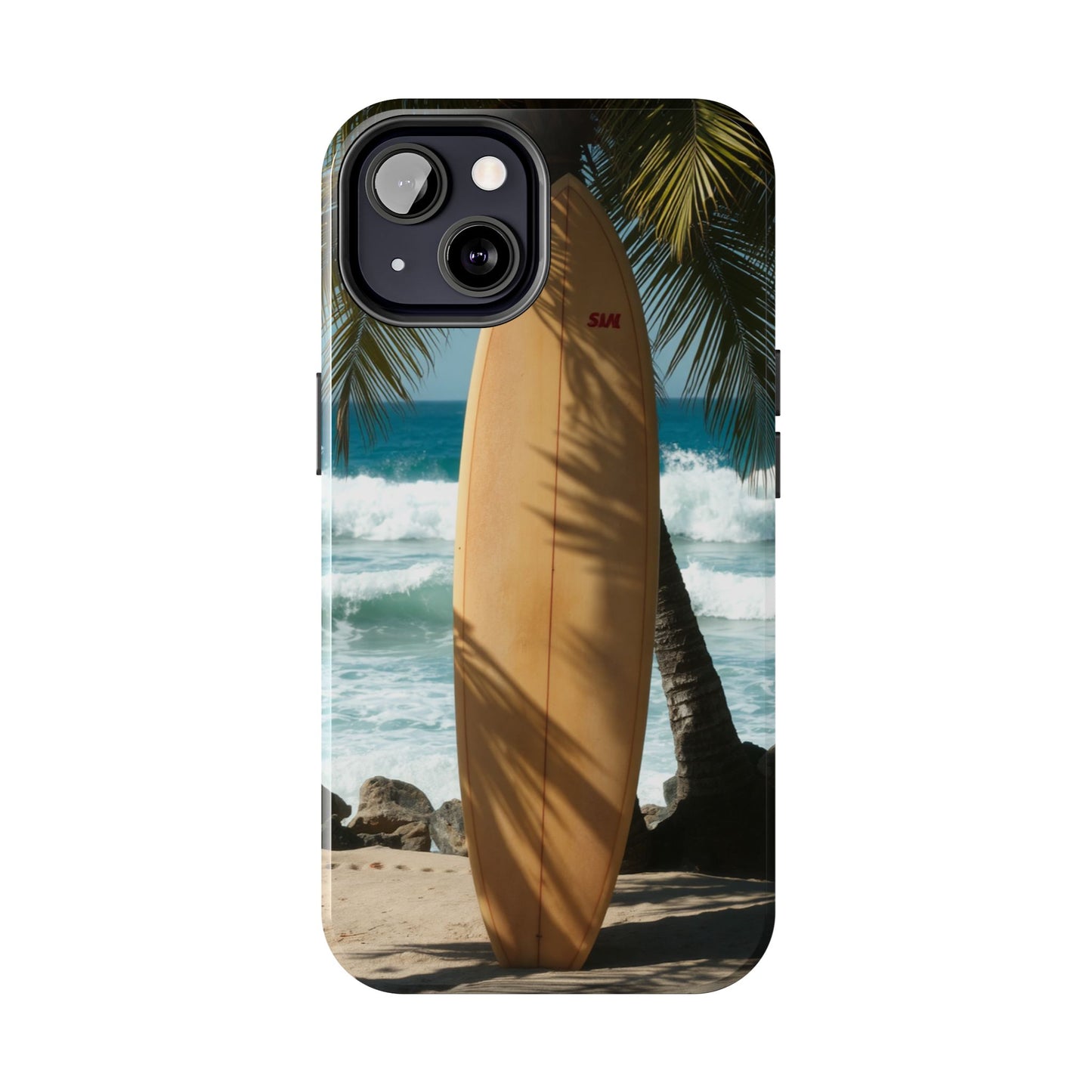 Tough Surfing Phone Case - Beach Vibes with Palm Trees & Surfboard