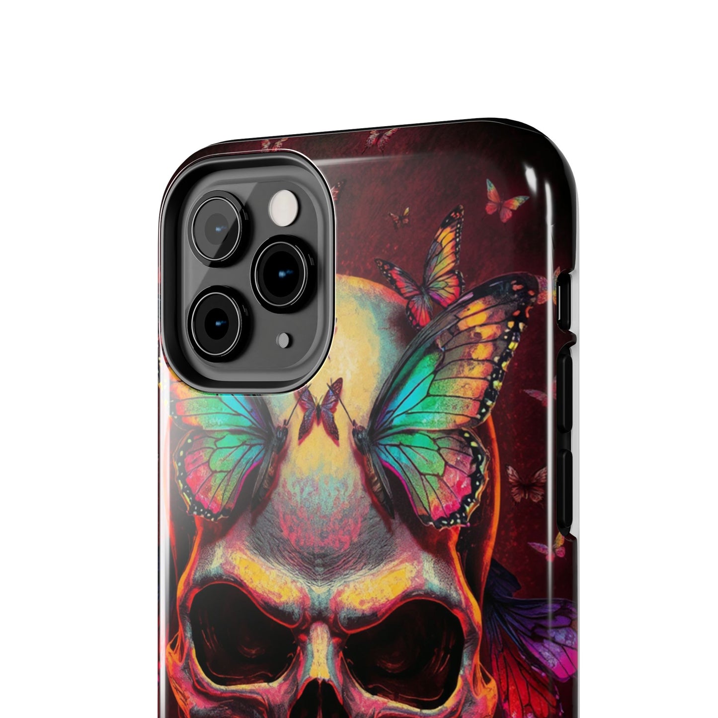 Gothic Skull Phone Case with Butterflies - Durable Tough Phone Case