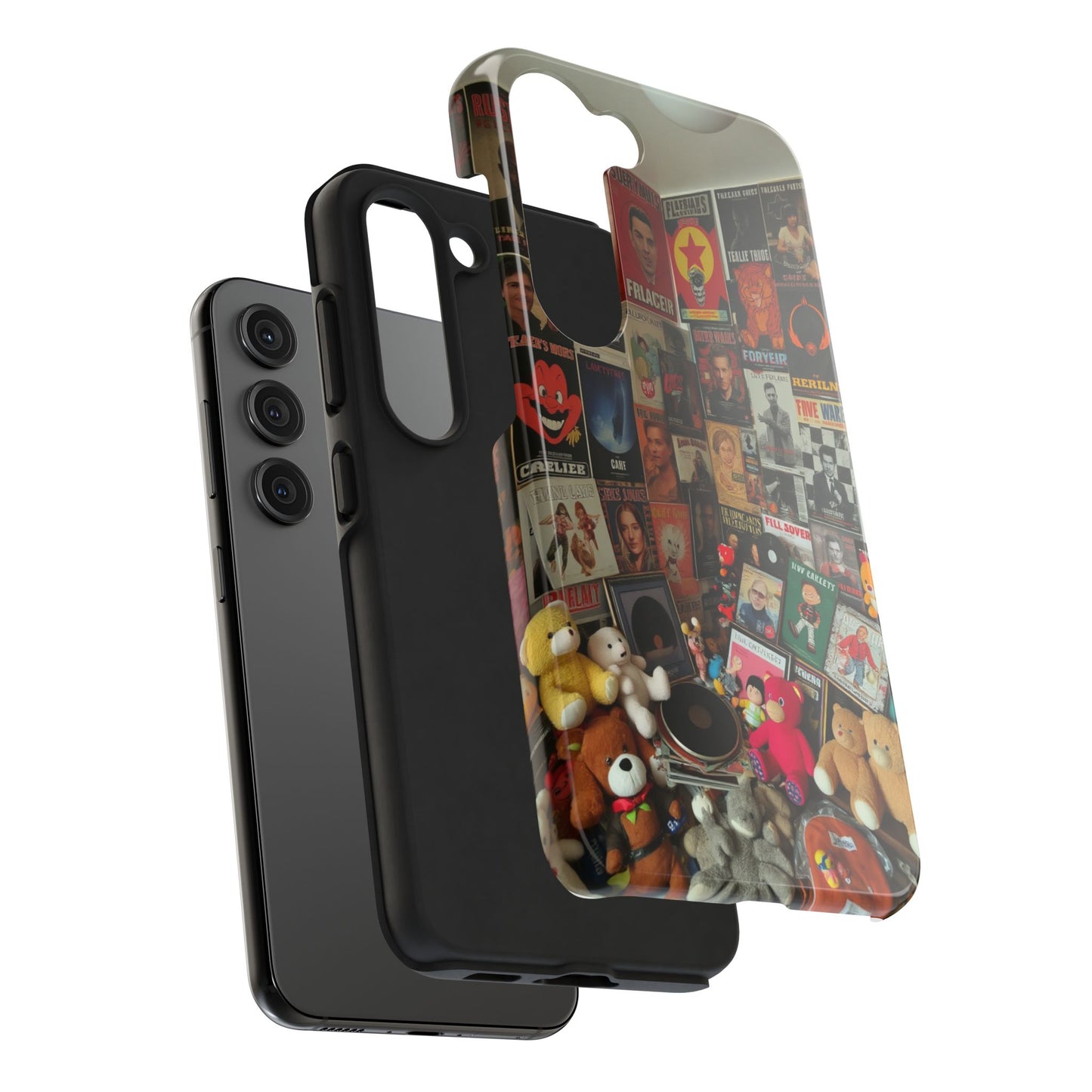 Retro Vibe Tough Phone Case - Vintage Movie Posters & Plush Toys Design