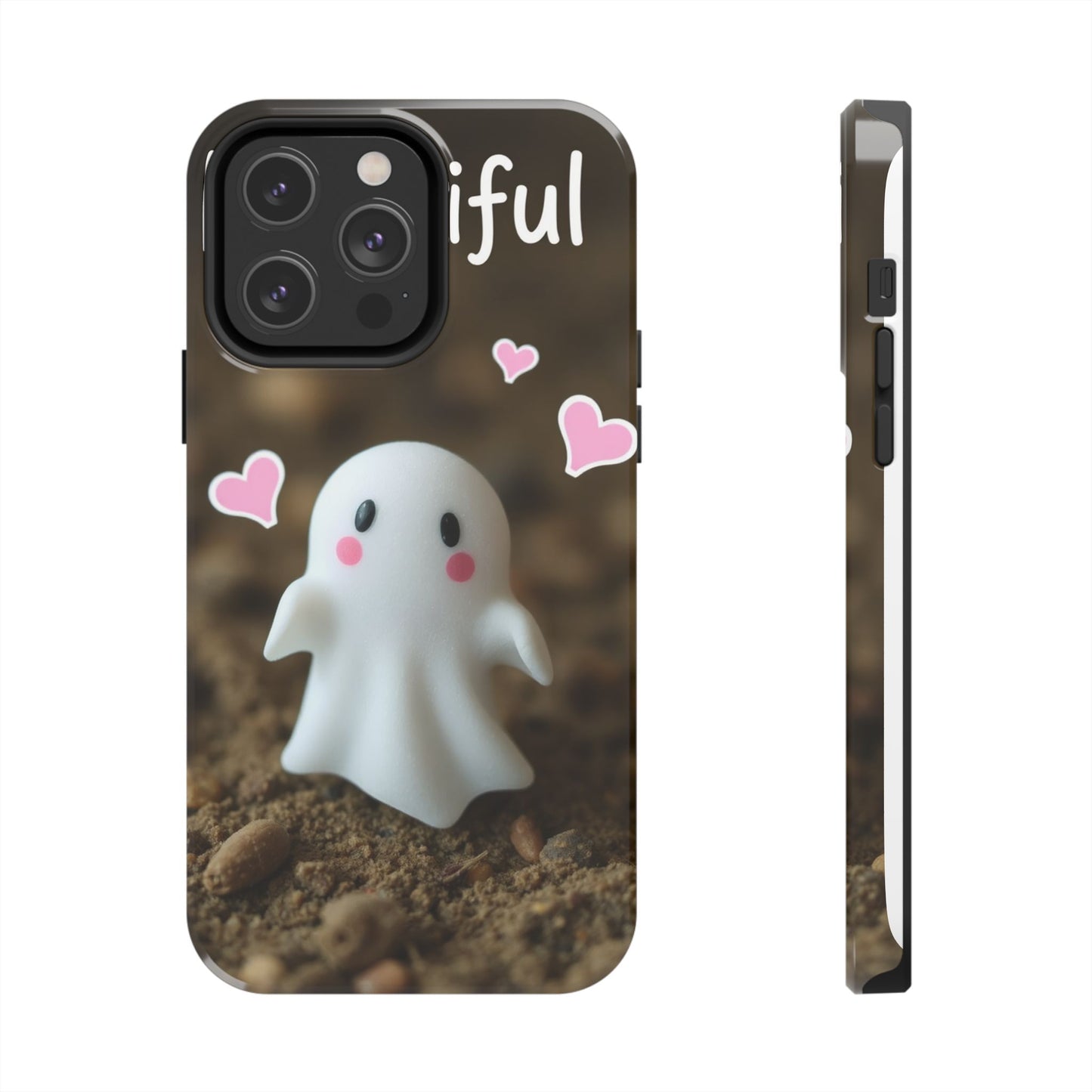 Cute Ghost Tough Phone Case - Beautiful Design with Heart Accents