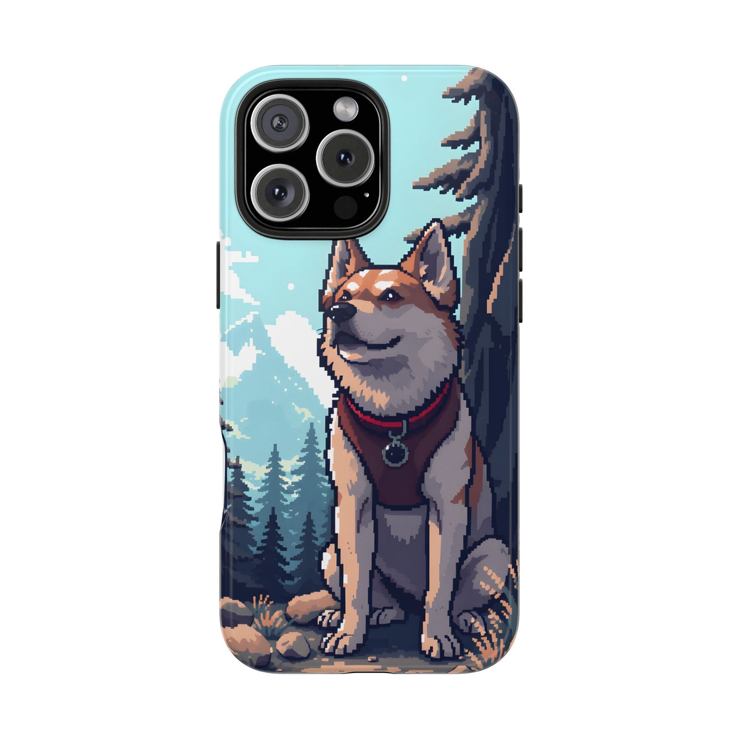 Retro Dog Adventure Tough Phone Case - Pixel Art Shiba Inu Design - for iPhone