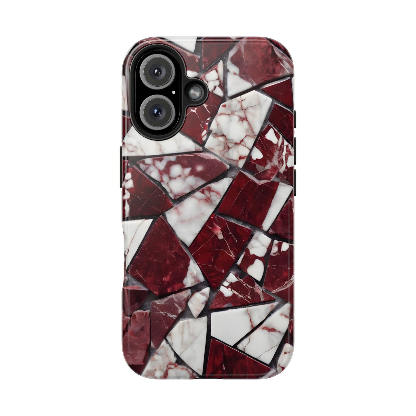 Shattered Dark Red Marble Pattern Tough Phone Case - Durable & Stylish Protection for iPhone