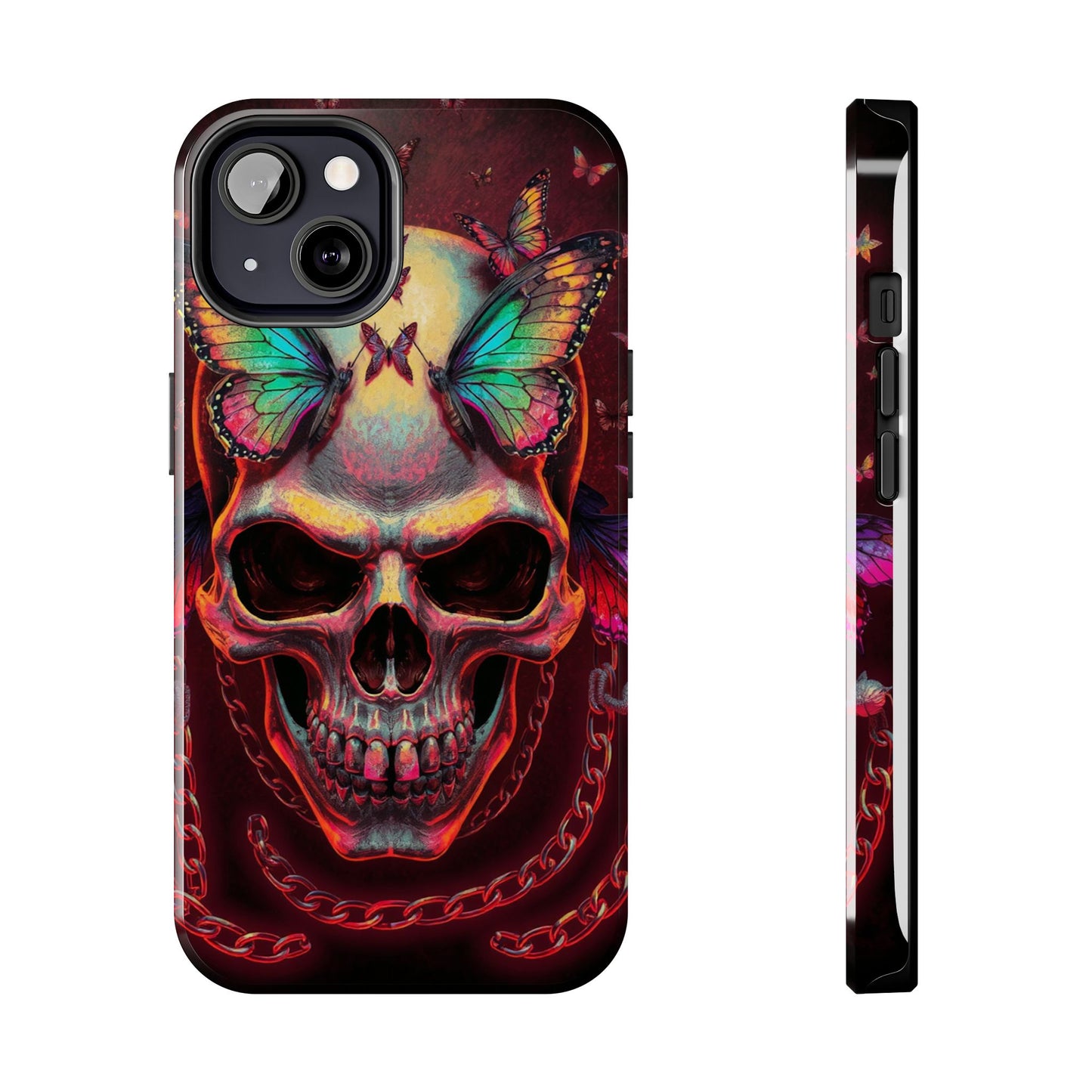 Gothic Skull Phone Case with Butterflies - Durable Tough Phone Case