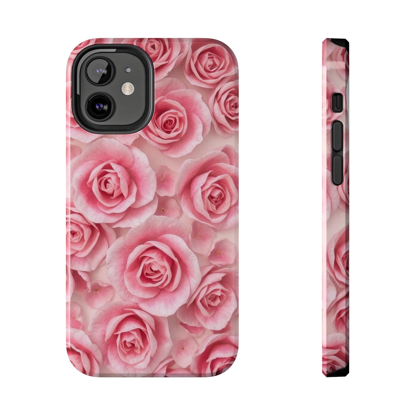 Floral Tough Phone Case - Pink Rose Design, Durable Protection for Flower Lovers