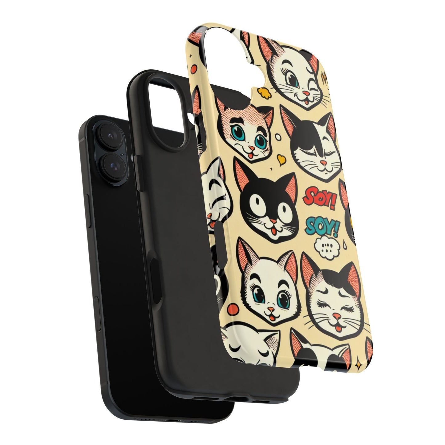 Playful Cat-Themed Tough Phone Case - Pet Pattern - for iPhone