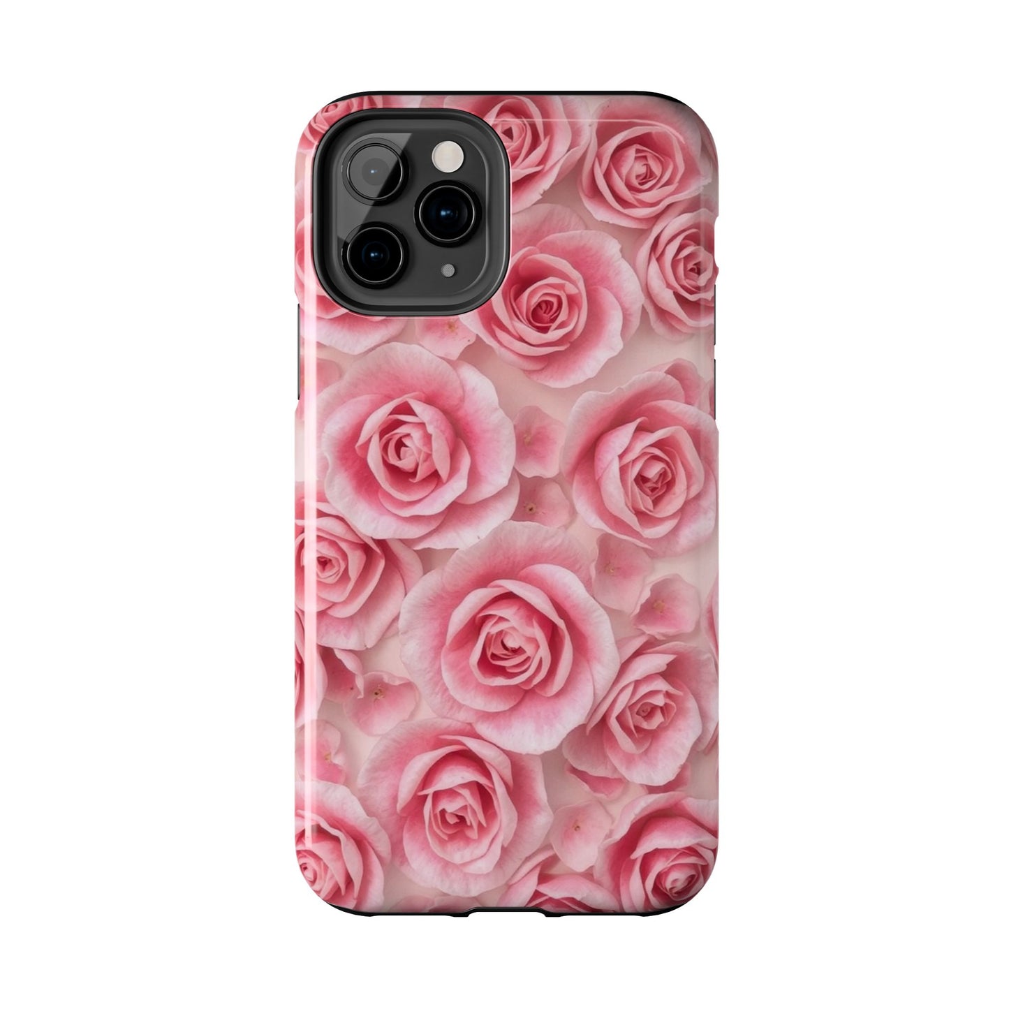 Floral Tough Phone Case - Pink Rose Design, Durable Protection for Flower Lovers