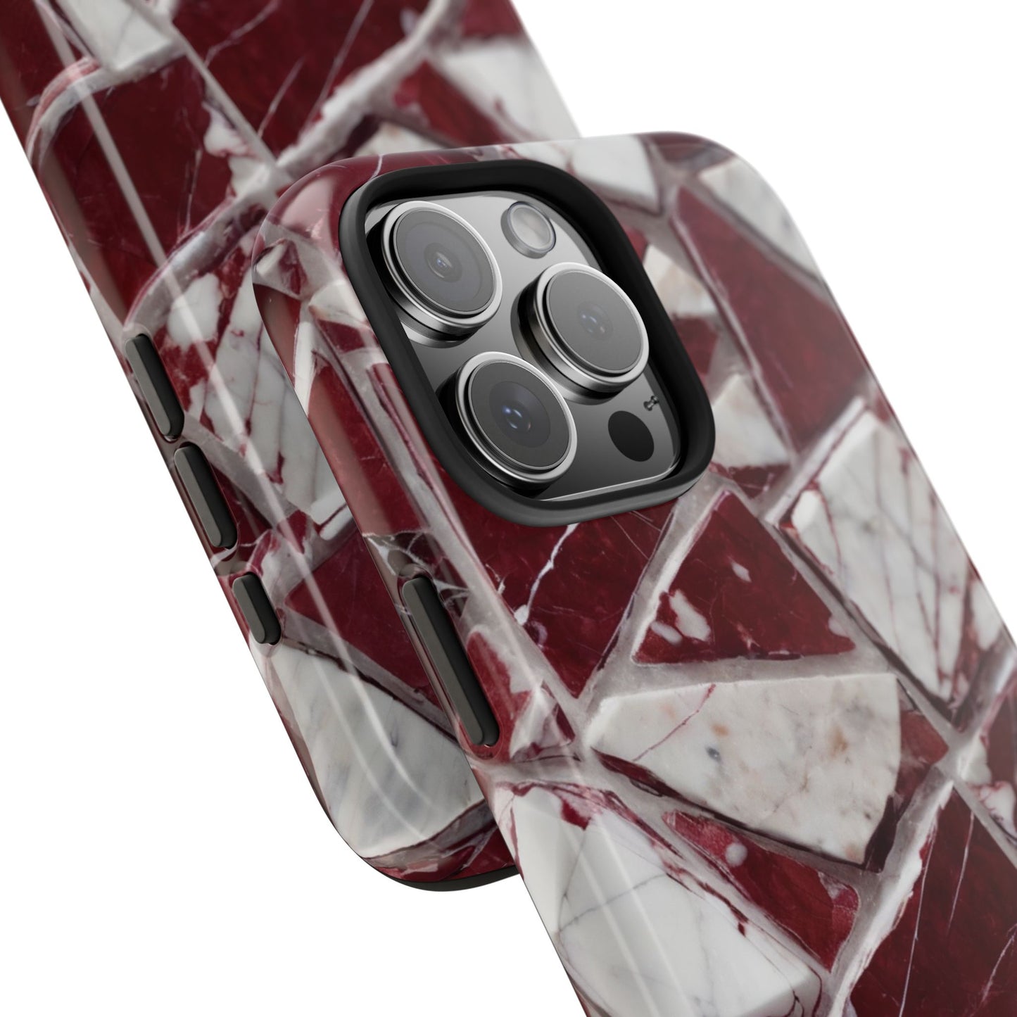 Elegant Red Pieces Marble Pattern Tough Phone Case - Stylish Protection for iPhone