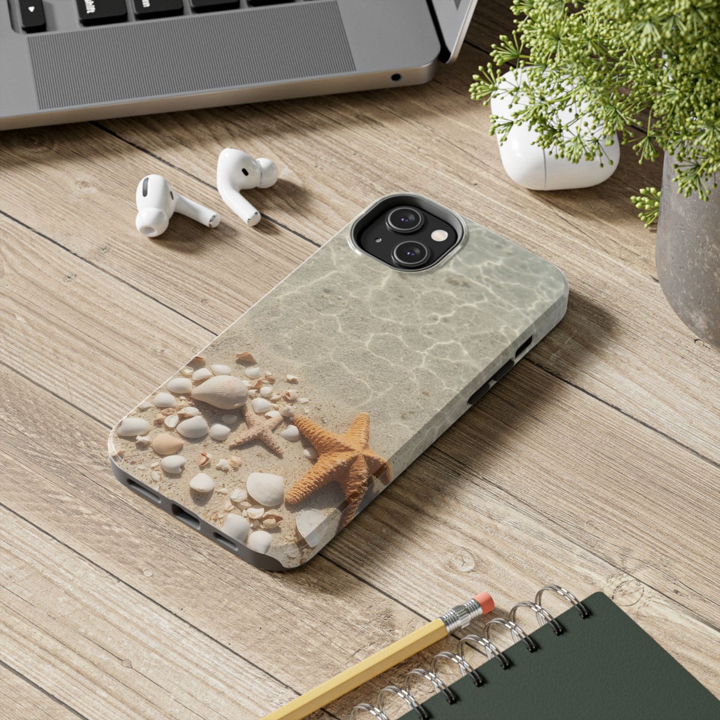 Beach-Inspired Tough Phone Case with Starfish and Seashell Design