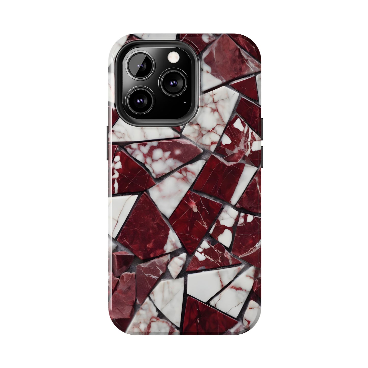 Shattered Dark Red Marble Pattern Tough Phone Case - Durable & Stylish Protection for iPhone