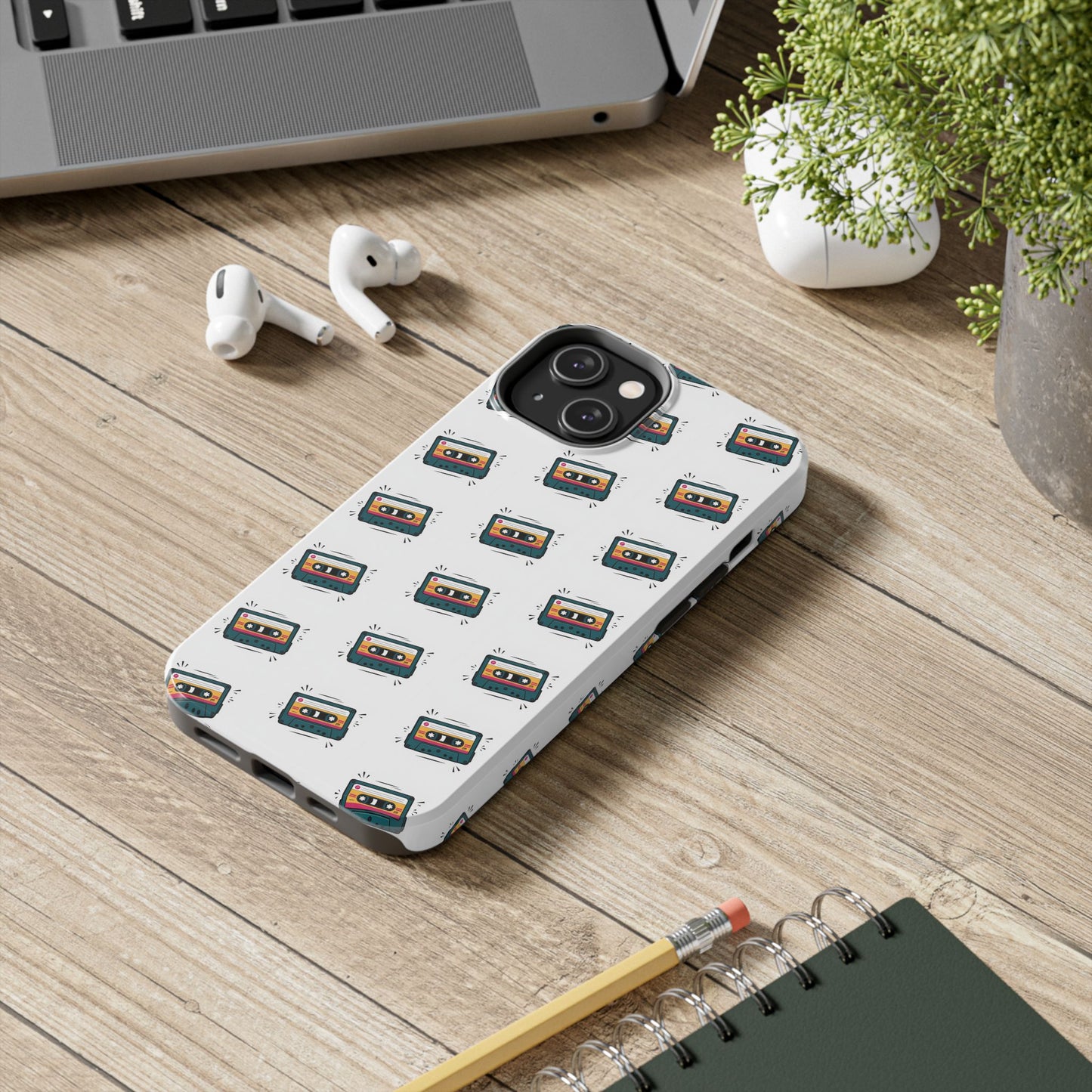 Retro Cassette Tape Phone Case Pattern - White