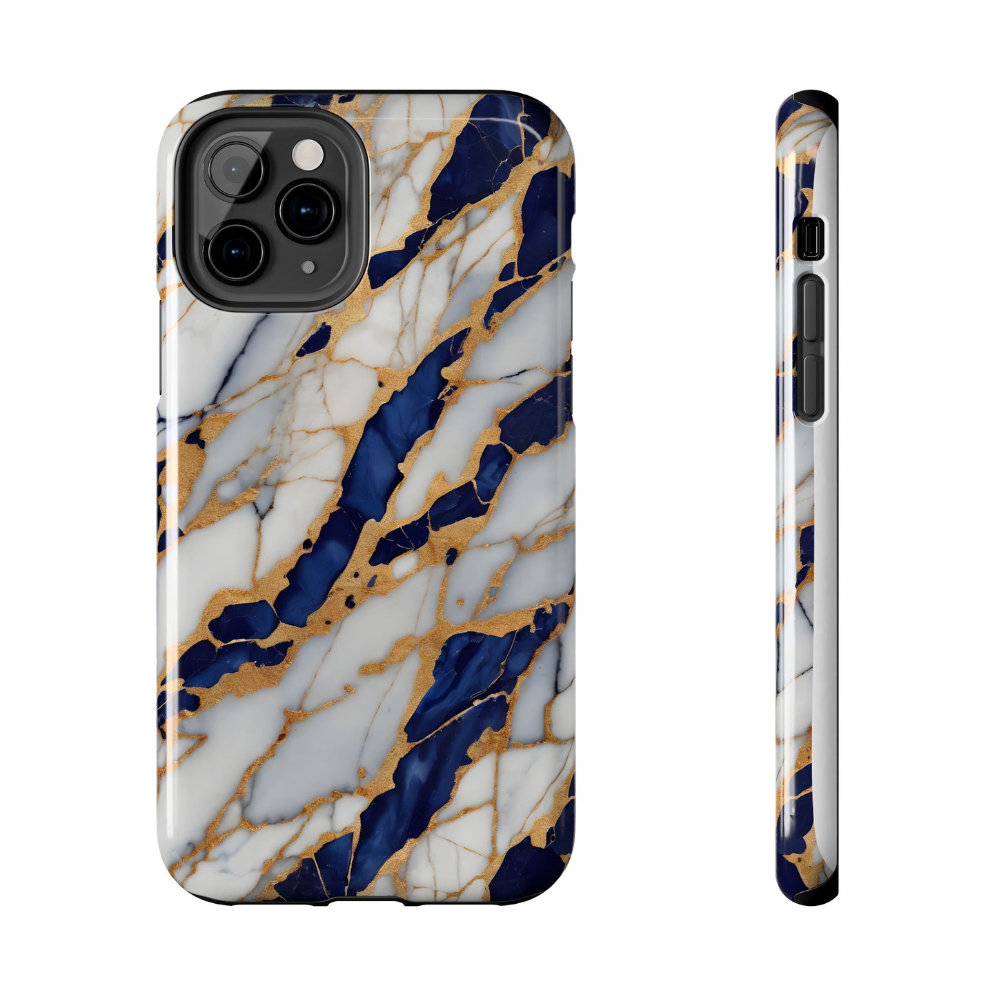 Stunning Marble Tough Phone Case - Elegant Blue & Gold Design Stylish Protection - for iPhone