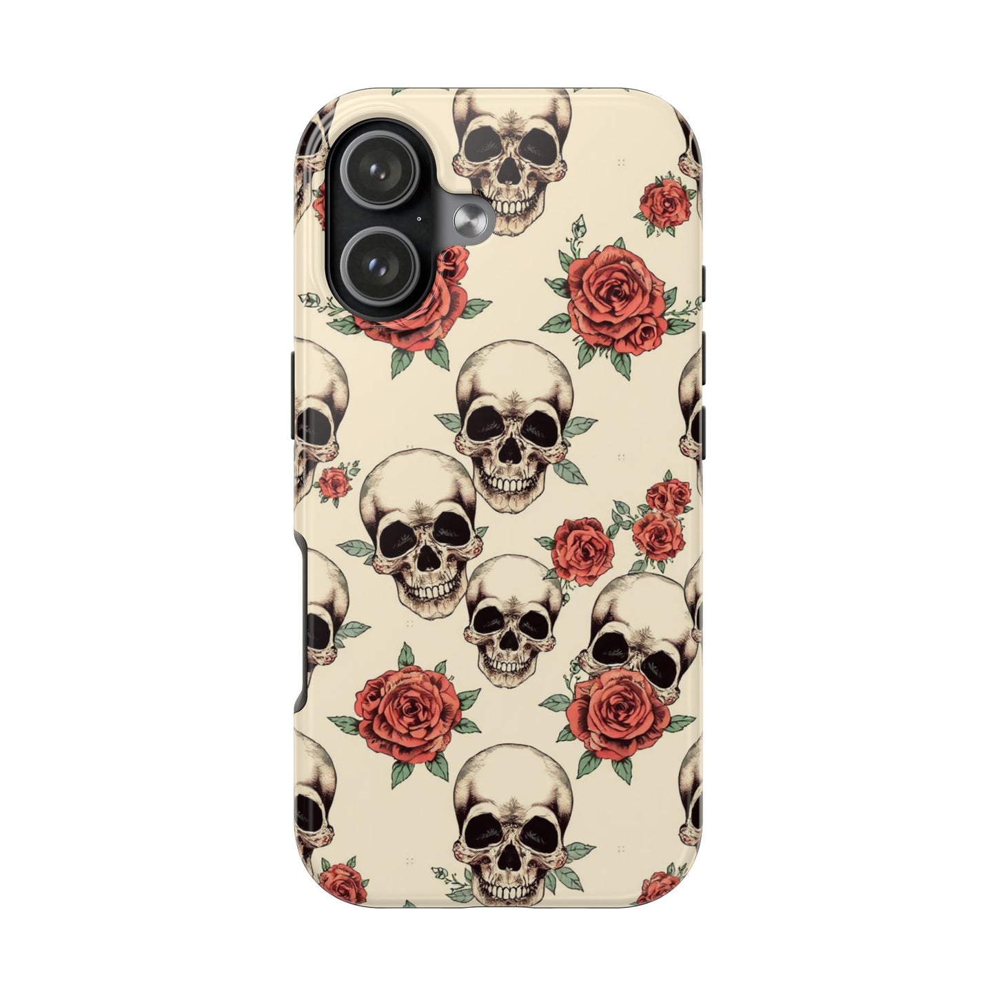 Tough Phone Case with Skull and Rose Design - Edgy Floral iPhone Protection