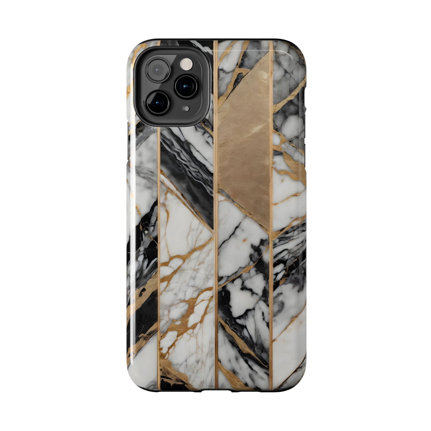 Marble Lines Tough Phone Case with Gold Accents - for iPhone
