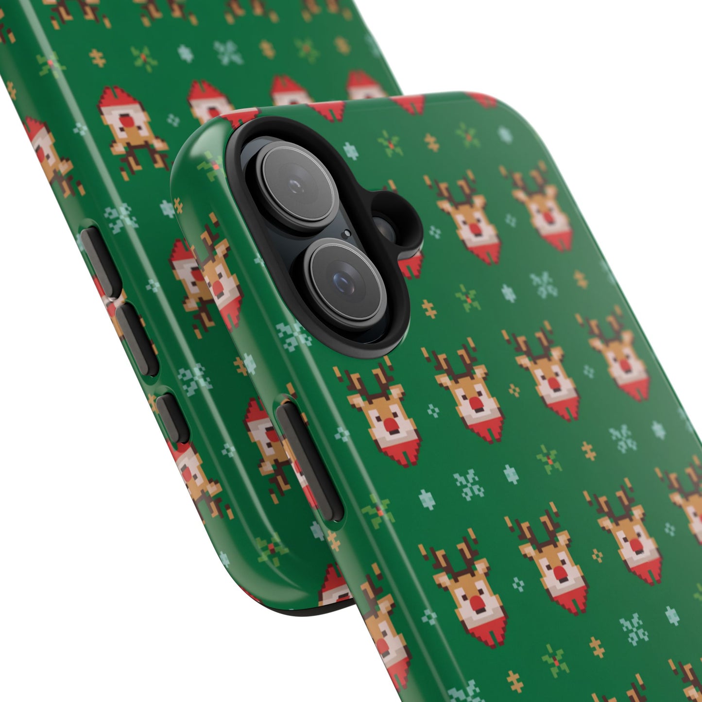 Pixel Art Christmas Rudolf Pattern Phone Case Green