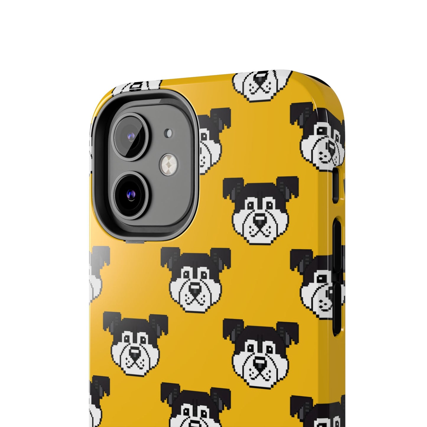 Playful Dog Pattern Tough Phone Case for Pet Lovers - Pixel Art Dog Yellow Background - for iPhone