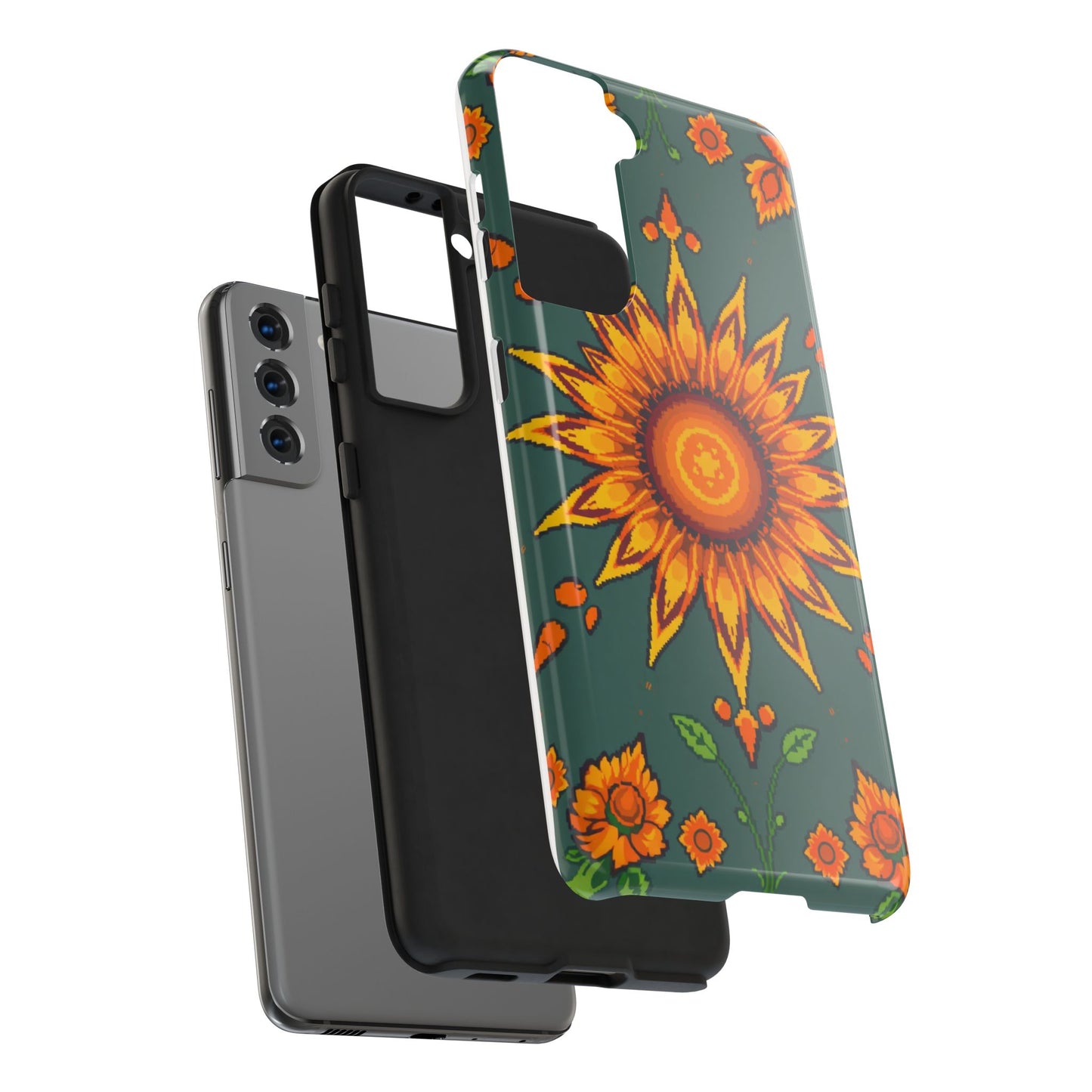 Pixelated Vibrant Floral Tough Phone Case | Sunflower Design for Nature Lovers - for iPhone