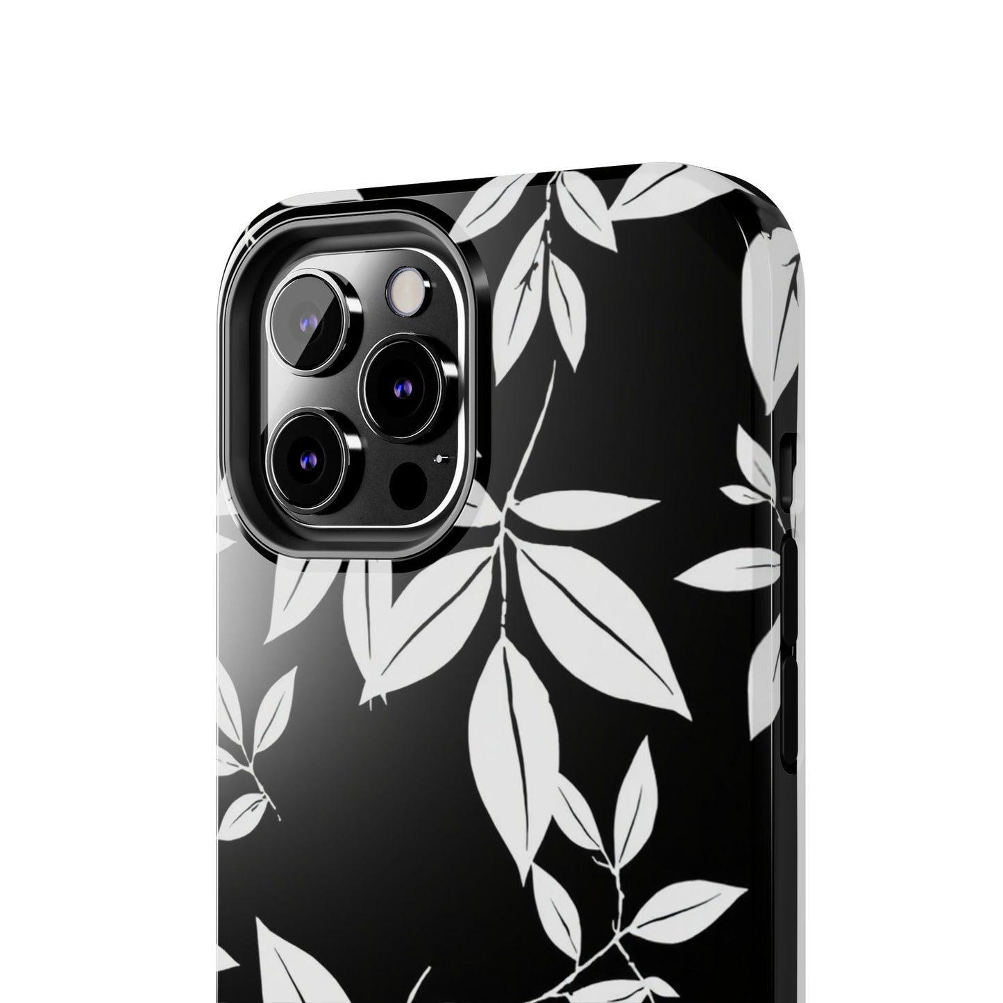 Chic Floral Tough Phone Case - Elegant Black & White Design for Stylish Protection