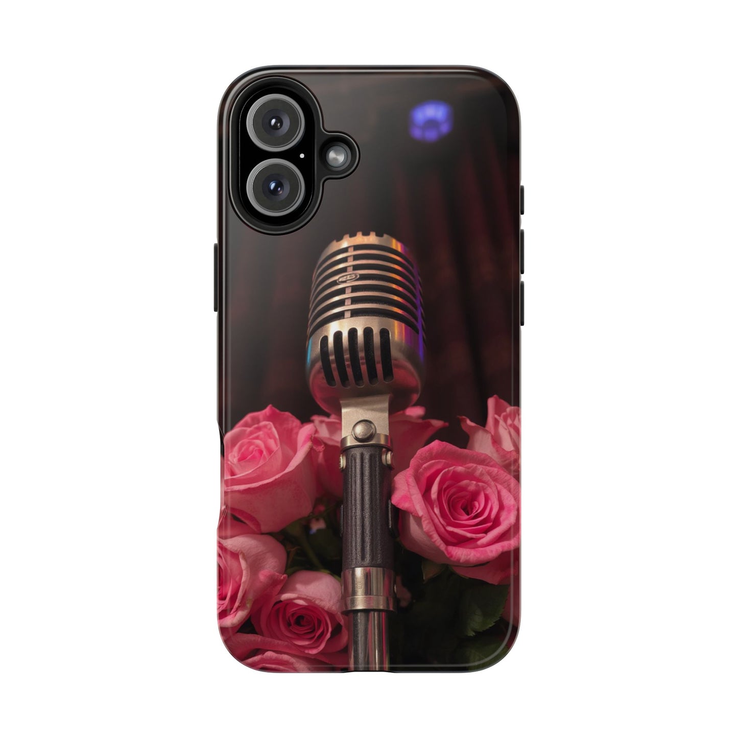 Stylish Tough Phone Case with Vintage Microphone and Roses