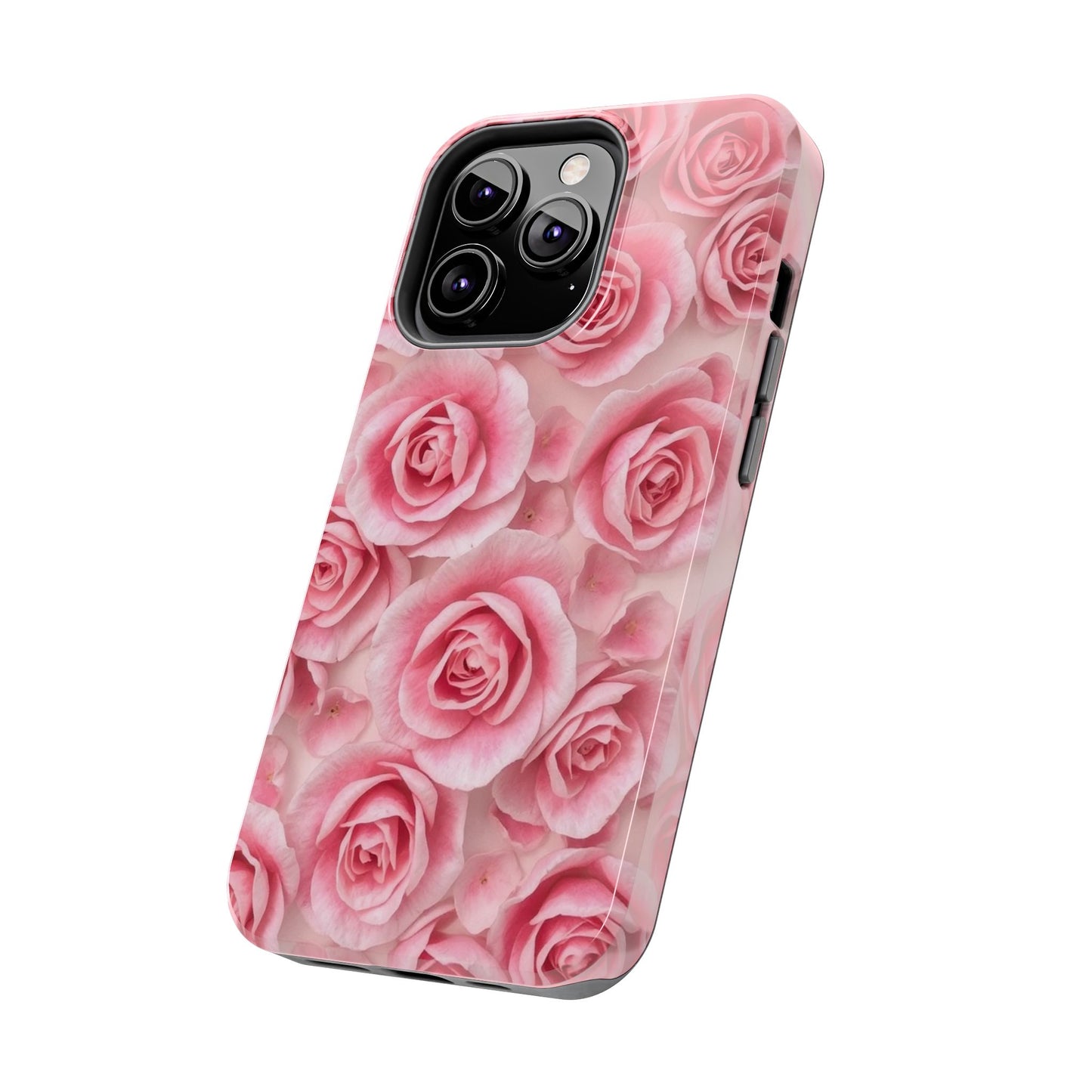 Floral Tough Phone Case - Pink Rose Design, Durable Protection for Flower Lovers