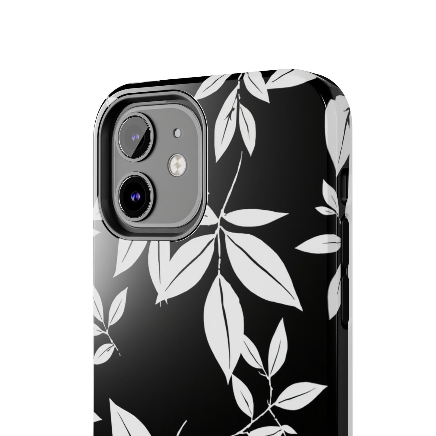 Chic Floral Tough Phone Case - Elegant Black & White Design for Stylish Protection
