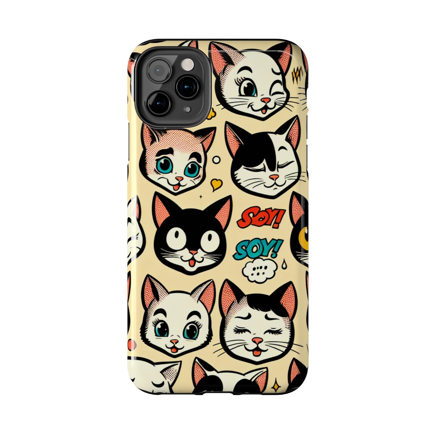 Playful Cat-Themed Tough Phone Case - Pet Pattern - for iPhone