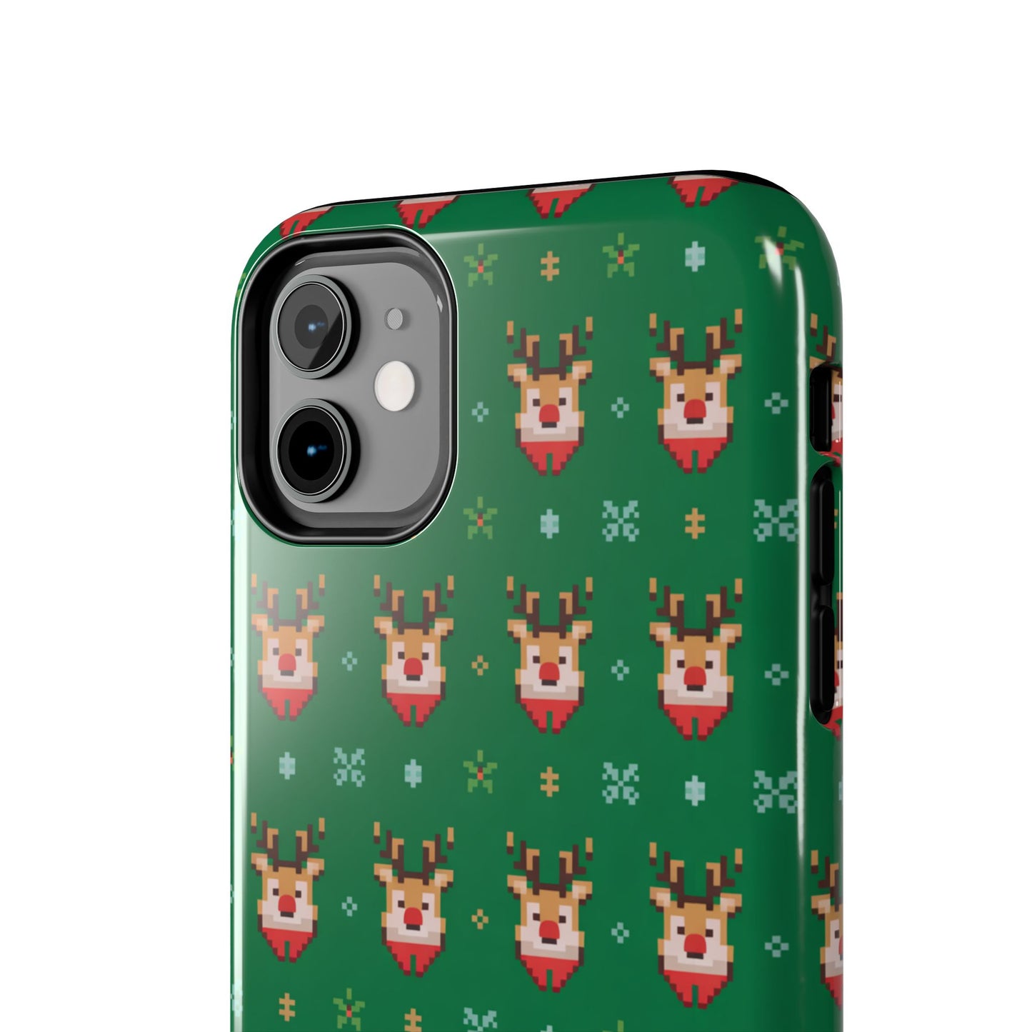 Pixel Art Christmas Rudolf Pattern Phone Case Green