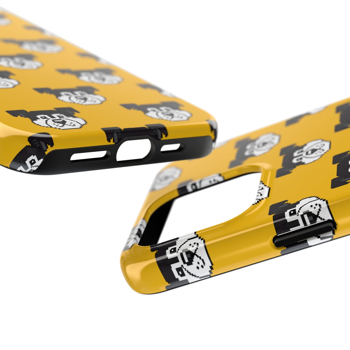 Playful Dog Pattern Tough Phone Case for Pet Lovers - Pixel Art Dog Yellow Background - for iPhone