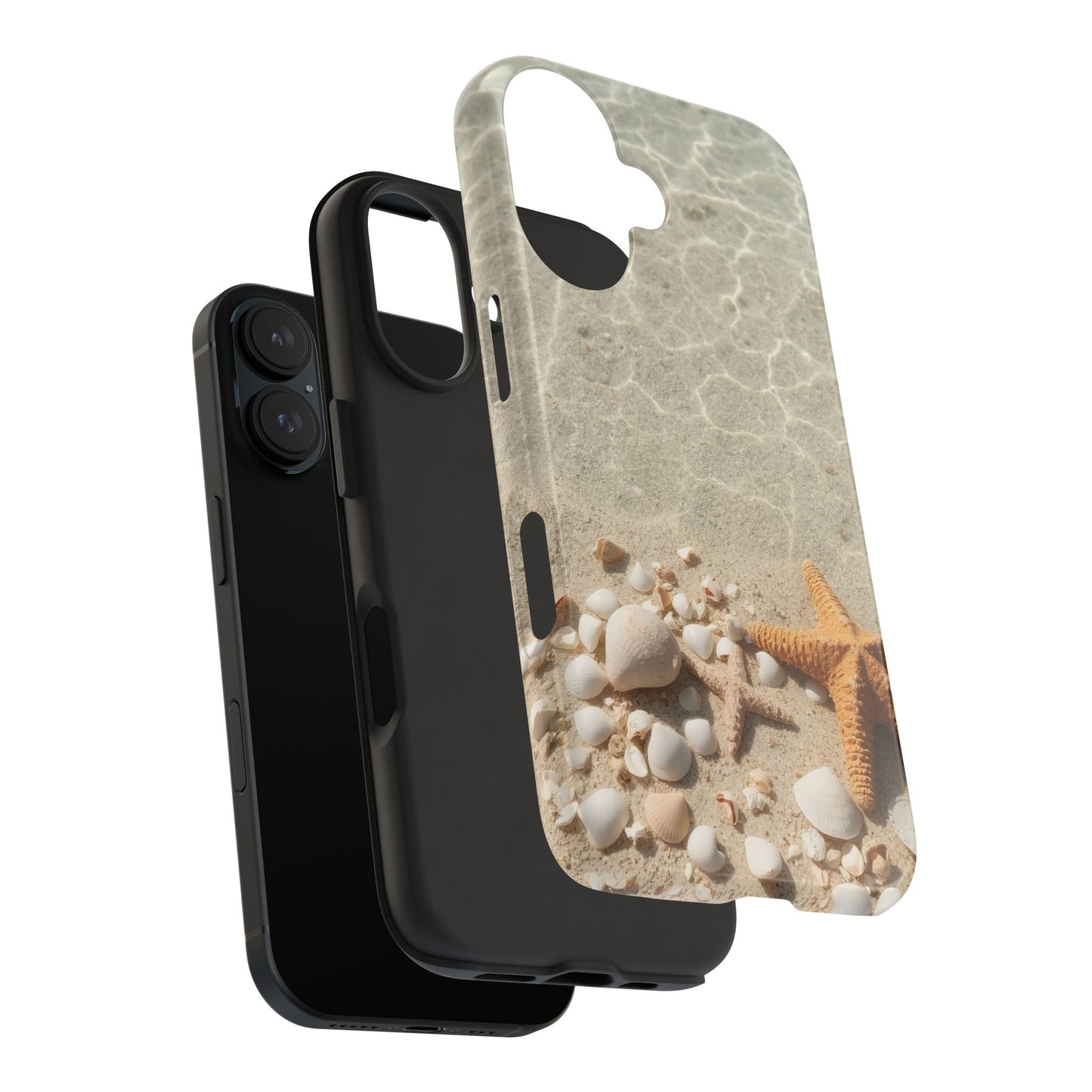 Beach-Inspired Tough Phone Case with Starfish and Seashell Design