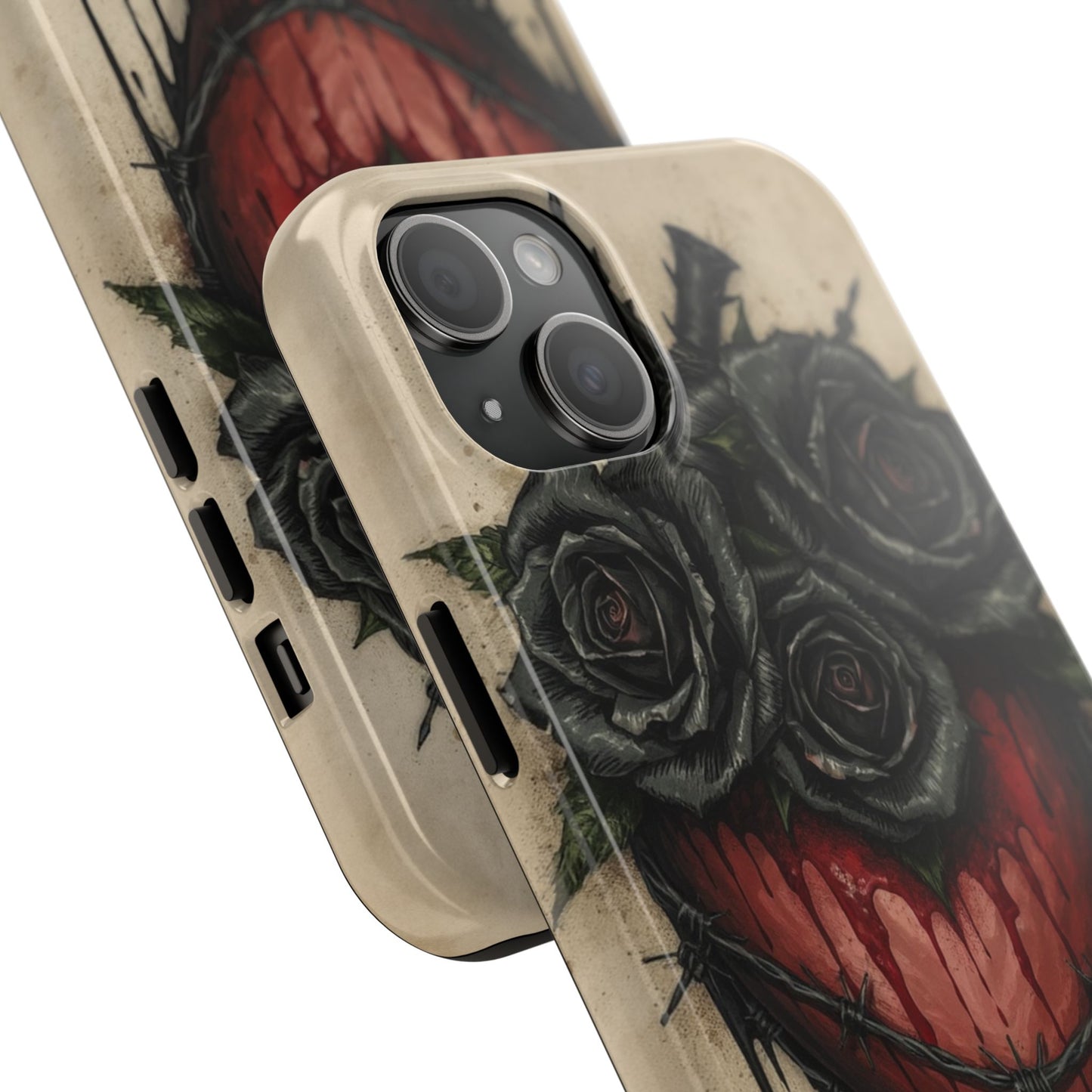 Gothic Heart Phone Case with Roses - Tough & Durable Design