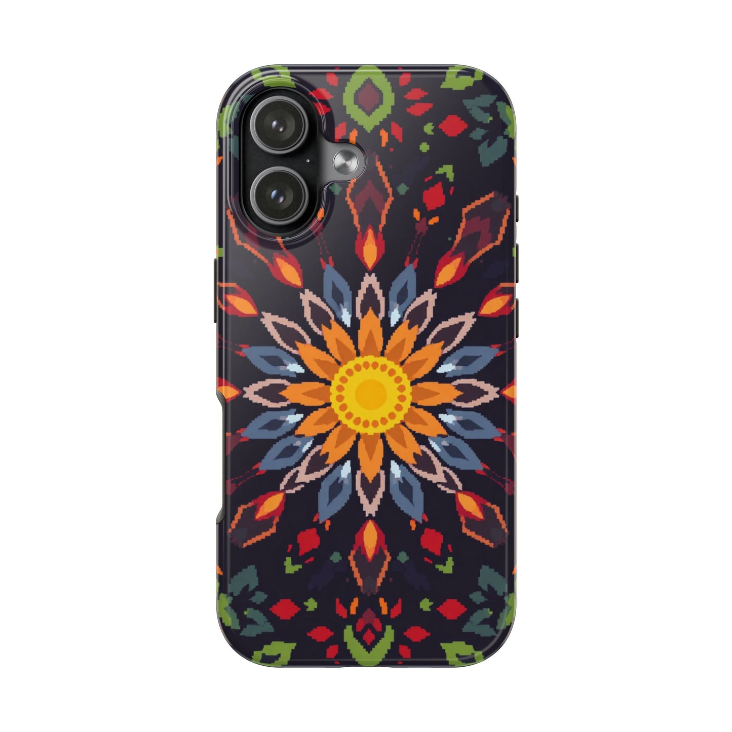 Pixel Art Floral Tough Phone Case - Pixelated Mandala Design for iPhone