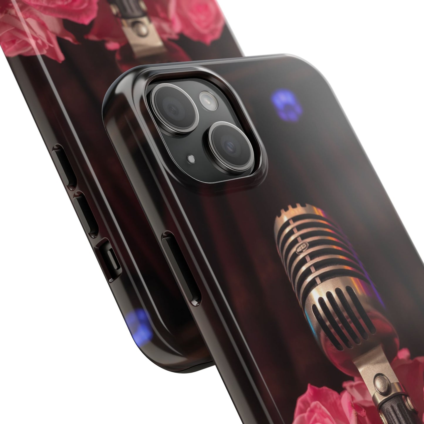 Stylish Tough Phone Case with Vintage Microphone and Roses