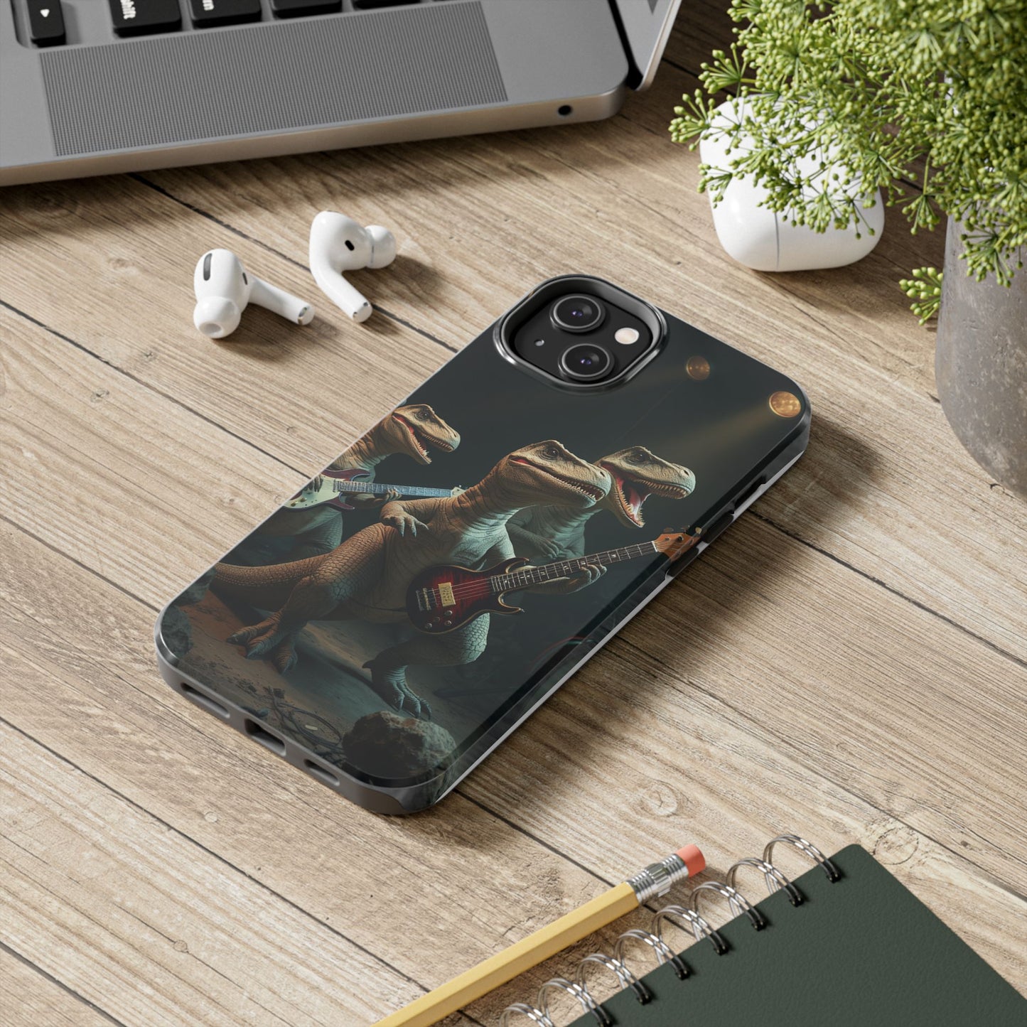 Rockin' Dinosaur Tough Phone Cases - Perfect for Music Lovers and Kids!