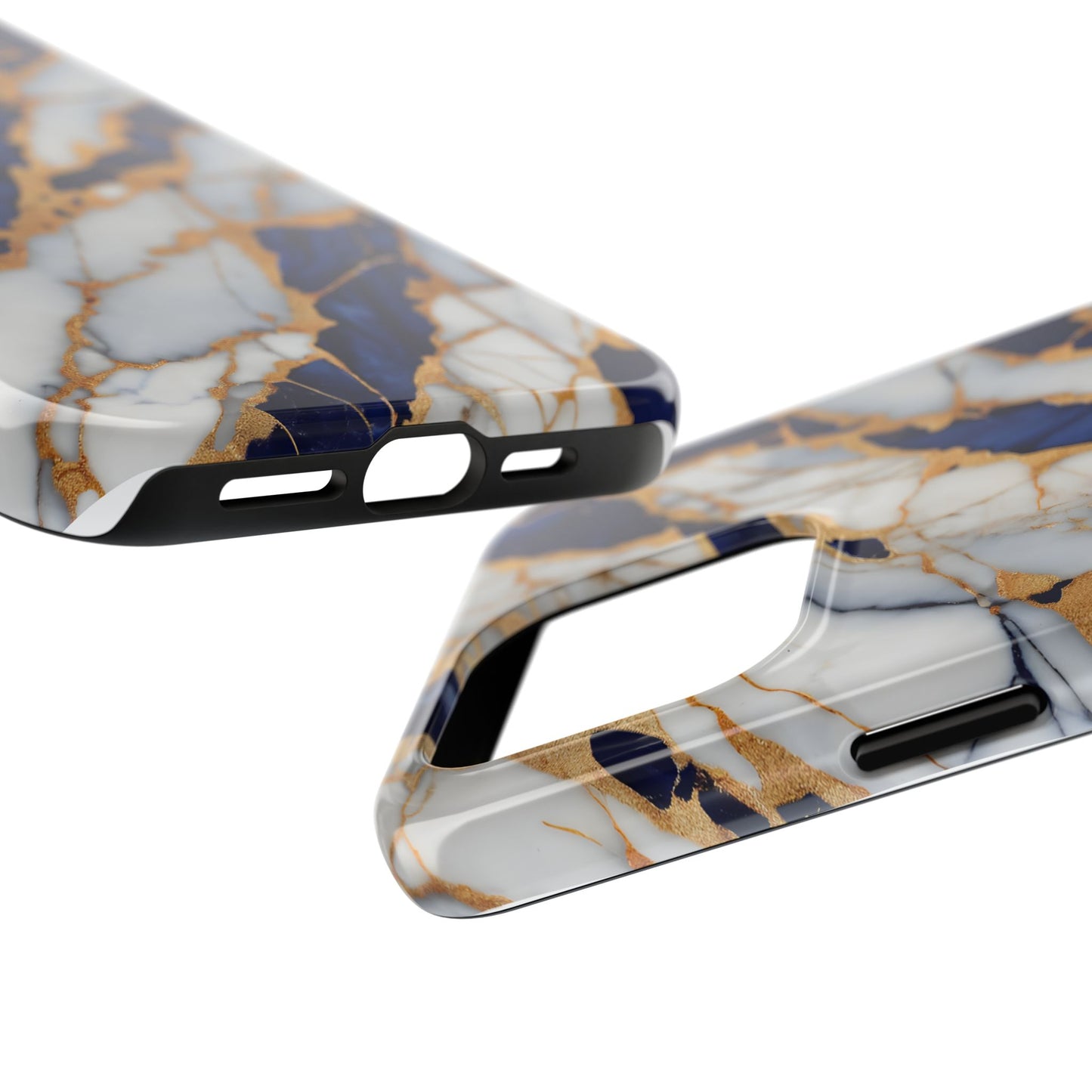 Stunning Marble Tough Phone Case - Elegant Blue & Gold Design Stylish Protection - for iPhone