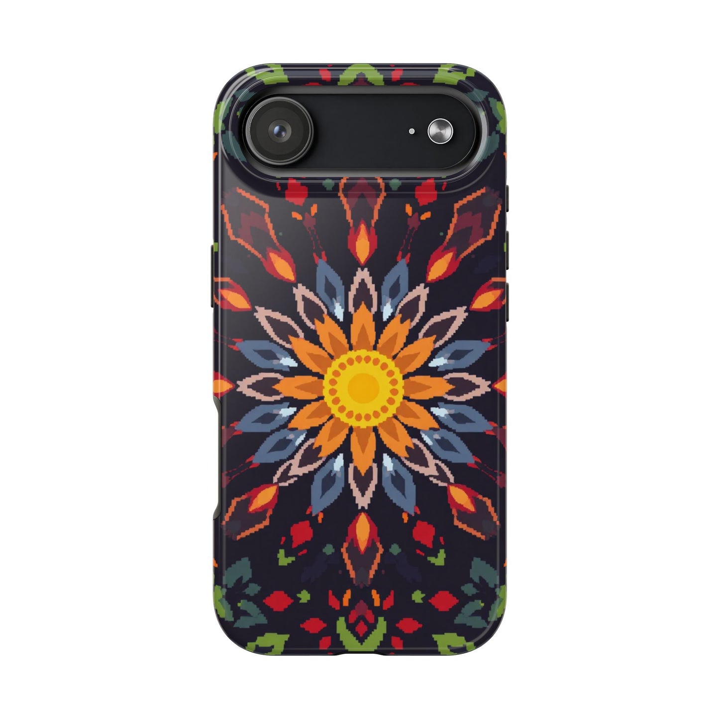 Pixel Art Floral Tough Phone Case - Pixelated Mandala Design for iPhone
