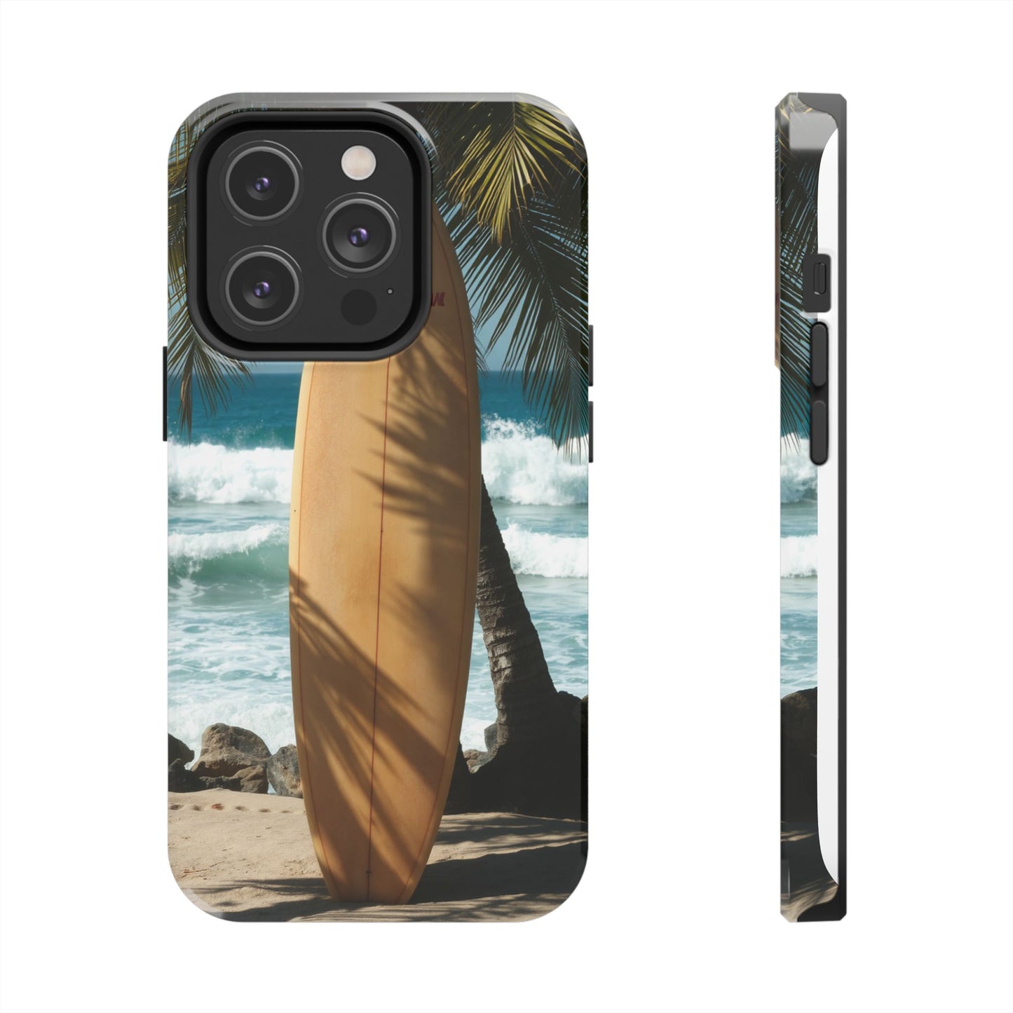 Tough Surfing Phone Case - Beach Vibes with Palm Trees & Surfboard