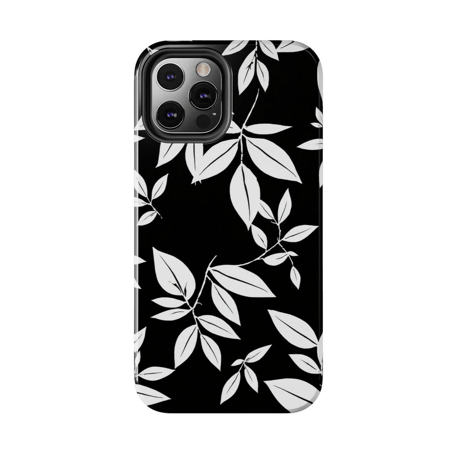Chic Floral Tough Phone Case - Elegant Black & White Design for Stylish Protection