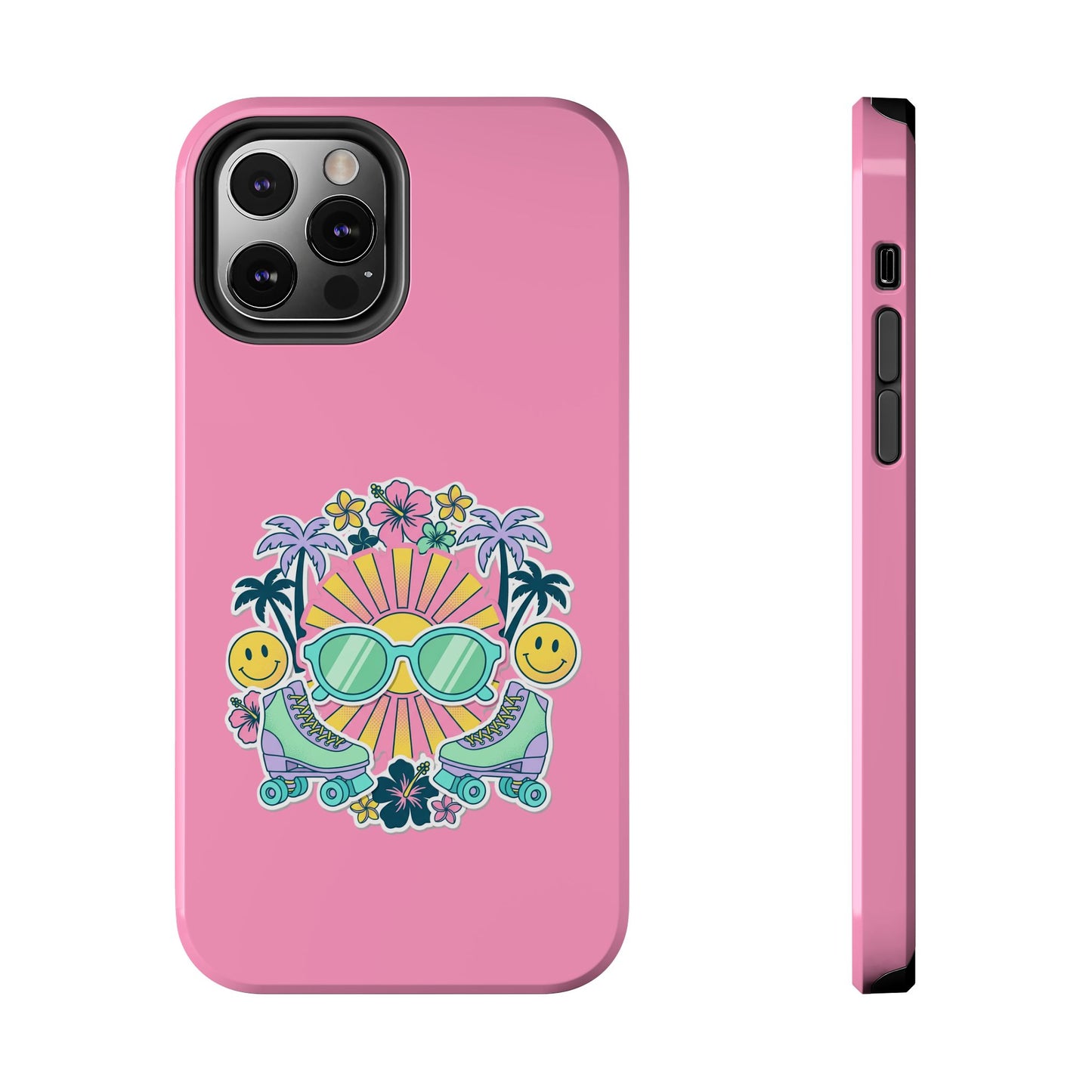 Retro Summer Phone Case — Y2K Palm Trees, Roller Skates & Smiley Collage