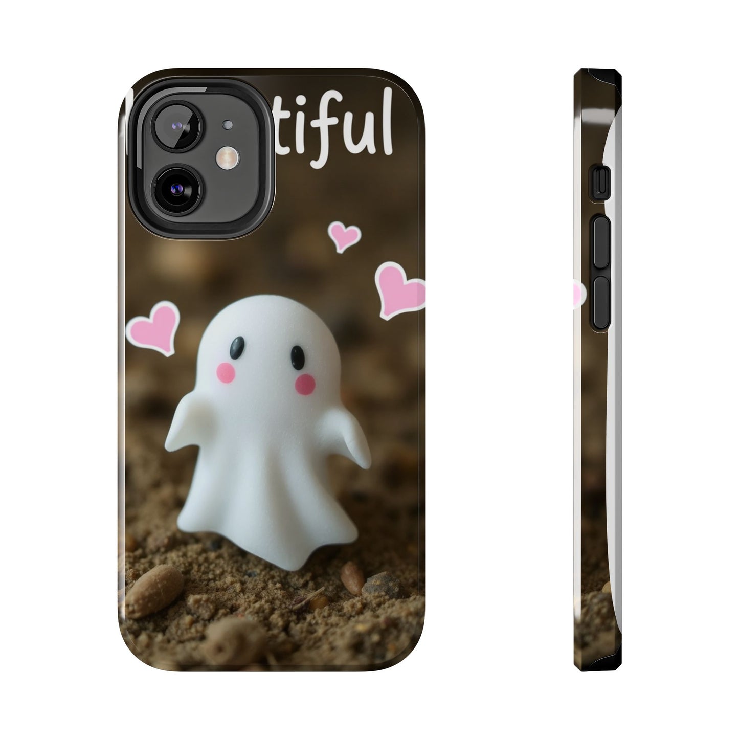 Cute Ghost Tough Phone Case - Beautiful Design with Heart Accents